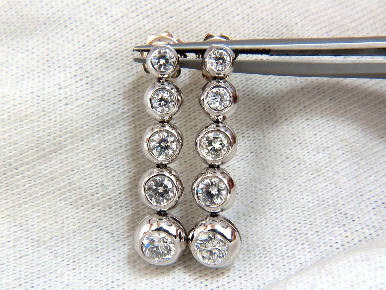 2.04ct Natural Round Diamond Bezel Flush 5-Tier Dangle Earrings – Elegant Jazz Style for Women | Perfect for Weddings, Parties & Special Occasions