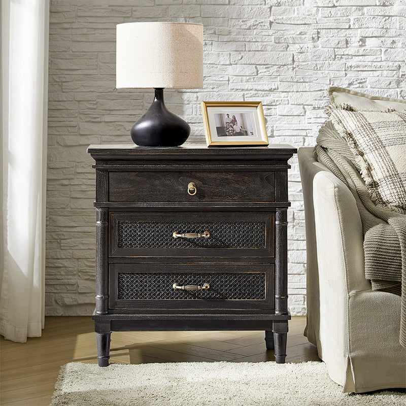 Emilio 3-Drawer Solid Wood Nightstand with USB Charging Port - Modern Bedside Table for Bedroom, Living Room & Office - Perfect for Charging Devices & Storage