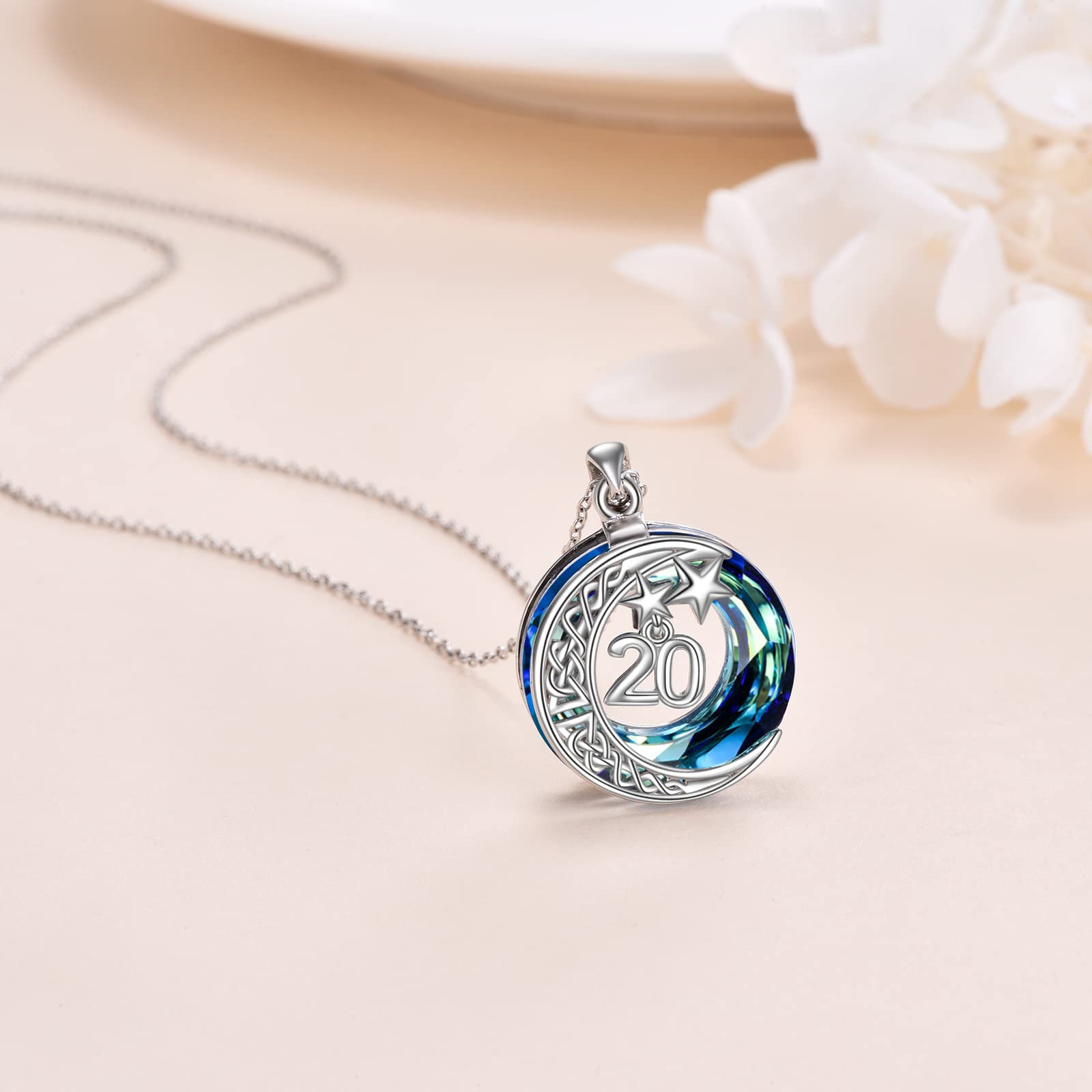 925 Sterling Silver Crescent Moon Necklace with Blue Crystal - Elegant Moon Star Pendant Jewelry for Women, Perfect Christmas & Birthday Gift for Her, Mom, Wife, Girlfriend | Ideal for Date Nights, Anniversaries & Special Occasions