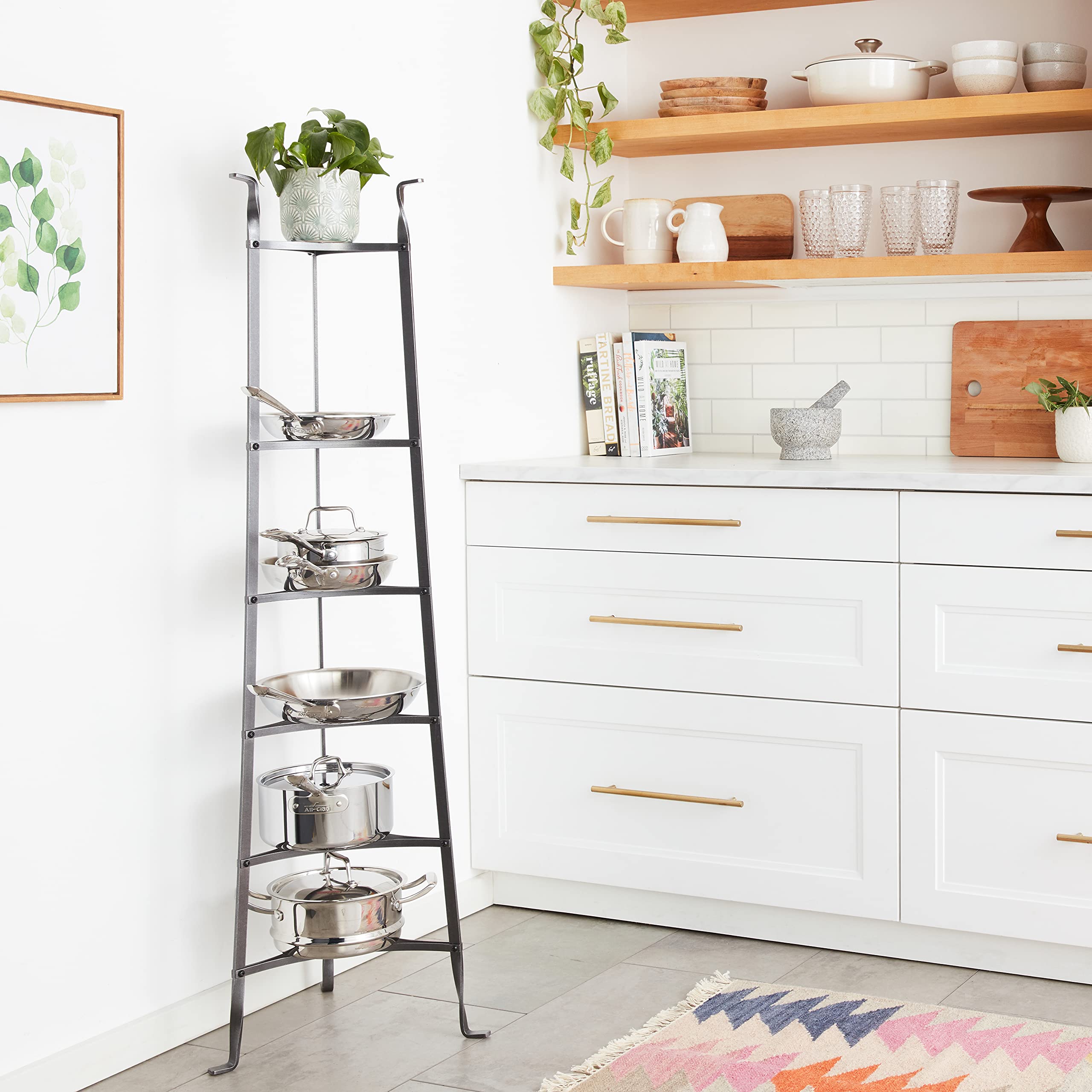 Enclume 6-Tier Cookware Stand - Free Standing Pot Rack Organizer - Hammered Steel Kitchen Storage (Unassembled) - Perfect for Small Kitchens & Apartment Cooking Spaces