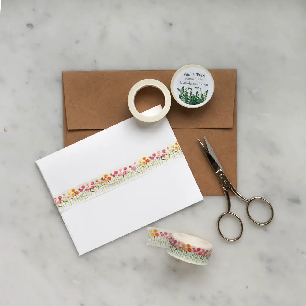 Bottle Brush Washi Tape with Strawflowers - Decorative Floral Pattern for Scrapbooking, Journaling & DIY Crafts