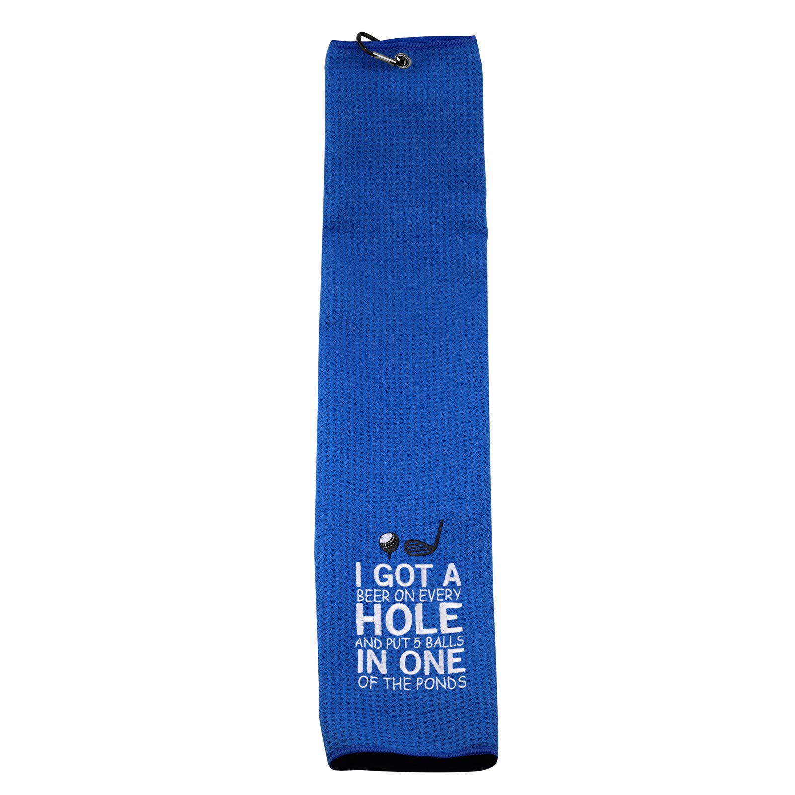 PXTIDY Embroidered Golf Towel for Men - 'I Got A Beer On Every Hole' Funny Golf Gift with Clip - Perfect for Golf Lovers & Beer Enthusiasts (Blue) - Great for Golf Courses, Driving Ranges & Tailgating Parties