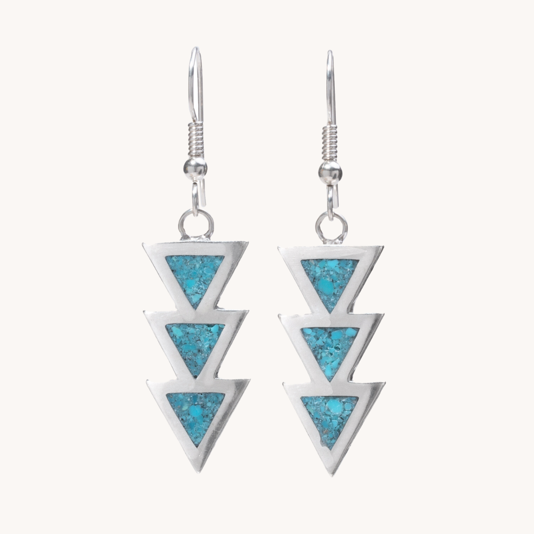 SkyWeaver Azteca Turquoise Drop Earrings for Women - Handmade Bohemian Dangle Jewelry - Perfect for Parties, Weddings & Boho Fashion