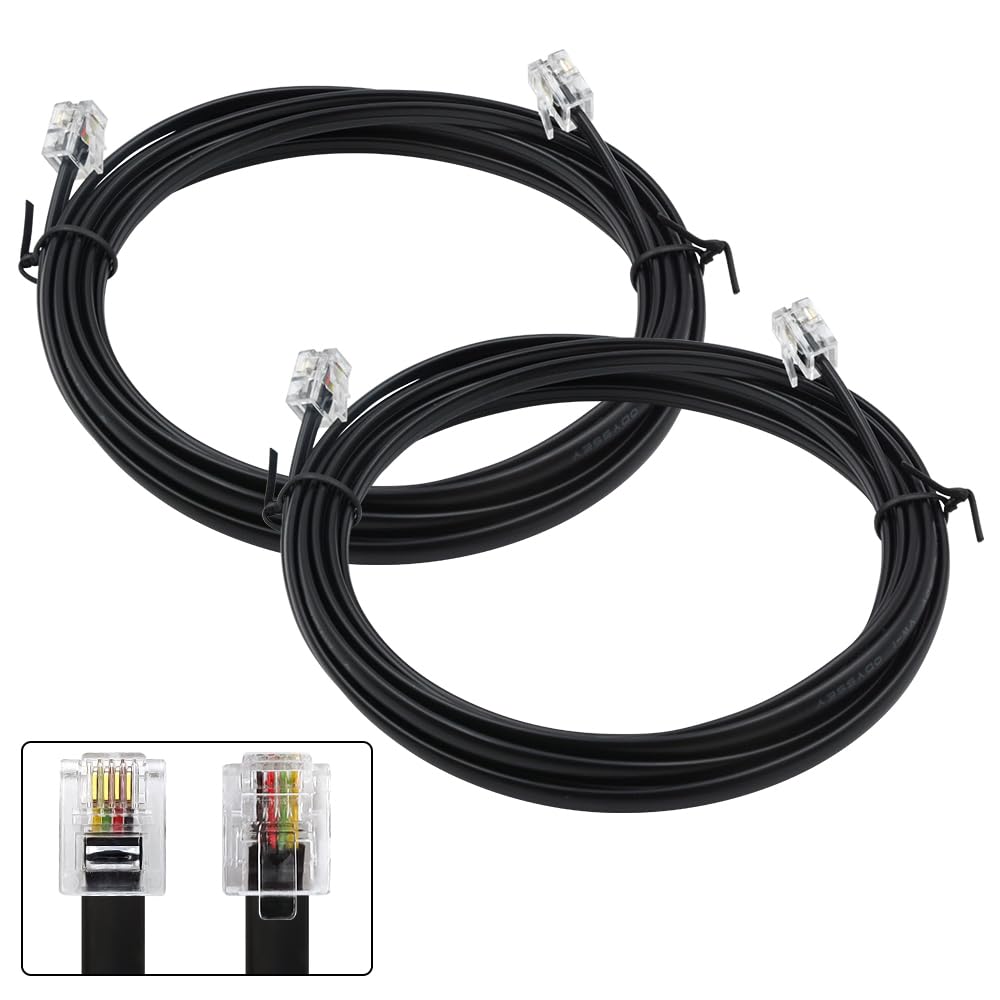 XANHAM 10ft Phone Cable - 2 Pack RJ11 6P4C Telephone Cord for Landline Phones, Fax Machines & Modems | In-Wall & Out-Wall Use | Durable Black Wiring | Perfect for Home Office, Business & Telecom Setup (Model AV04606)