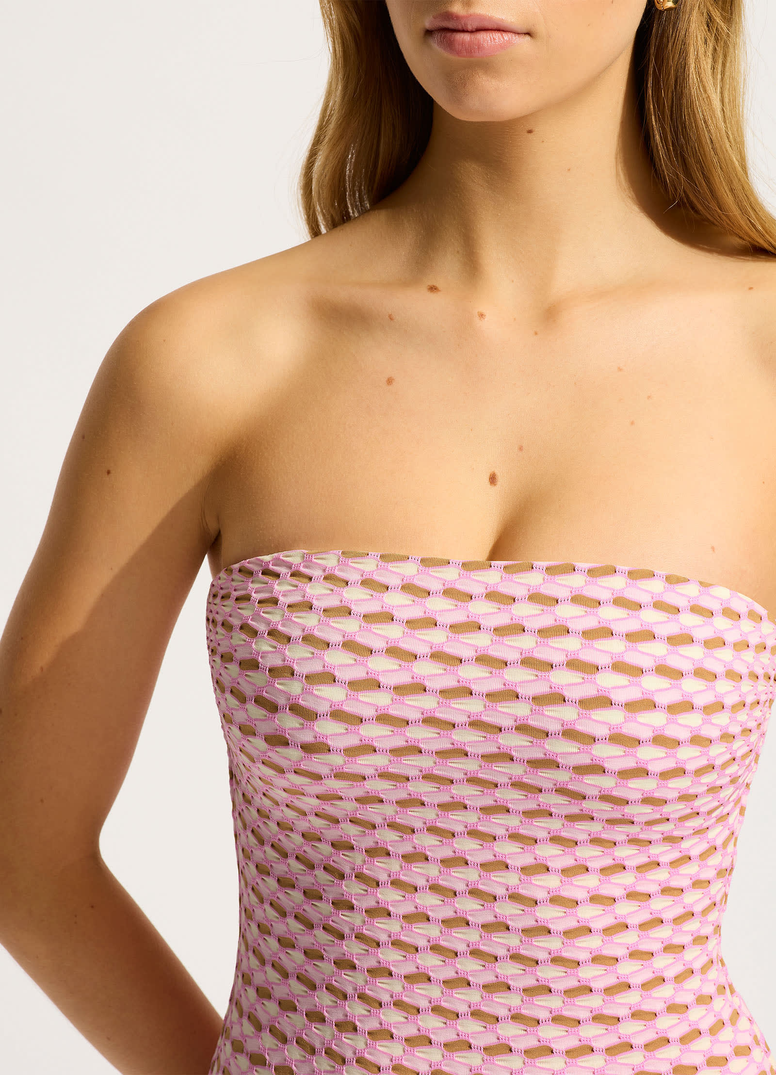 Mala DD Bandeau One Piece Swimsuit - Floral Blossom Print Monokini for Women, Perfect for Beach Vacations & Pool Parties
