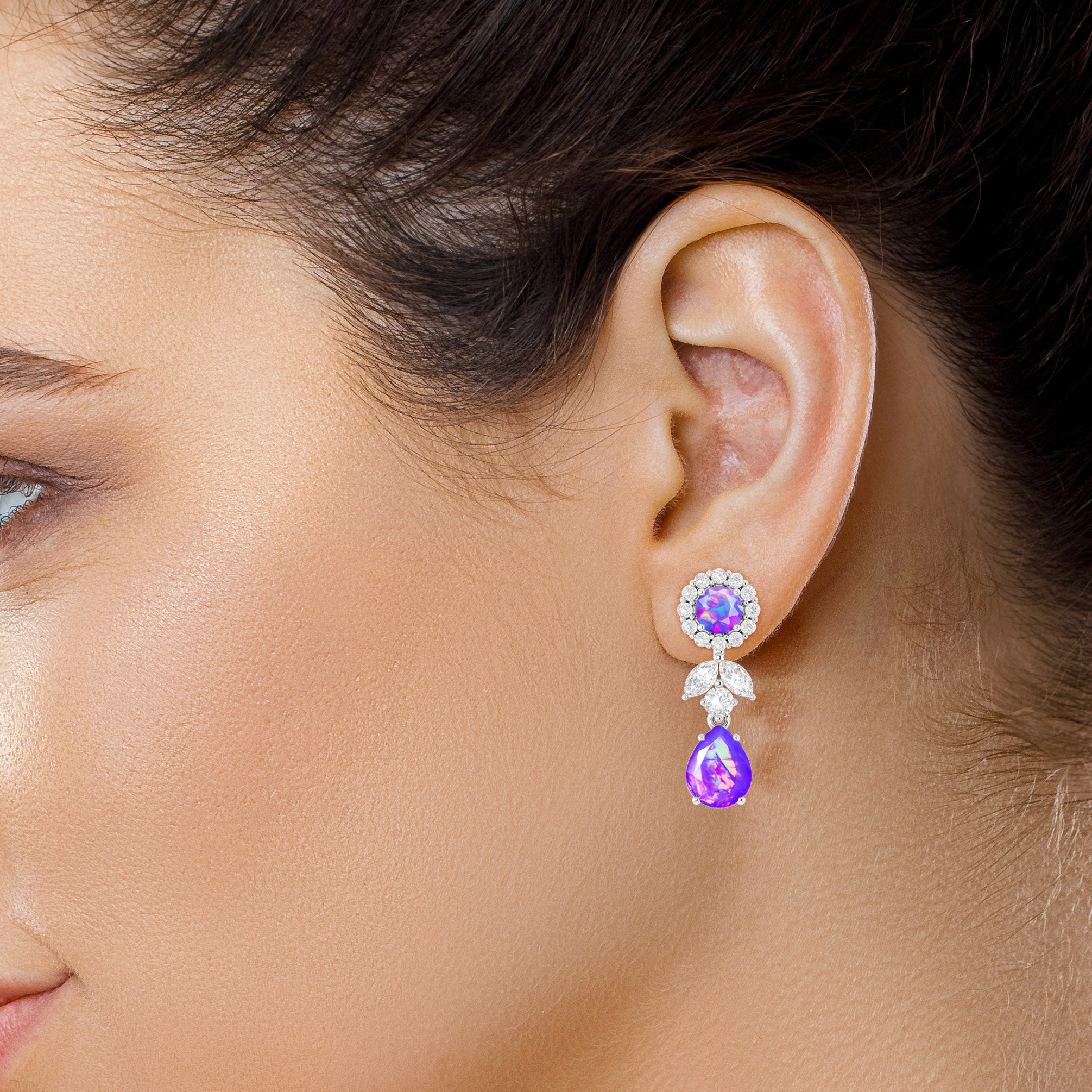 Black Fire Dual Opal Drop and Stud Earrings for Women - Elegant Dangle & Stud Earrings Set for Party, Wedding & Everyday Wear