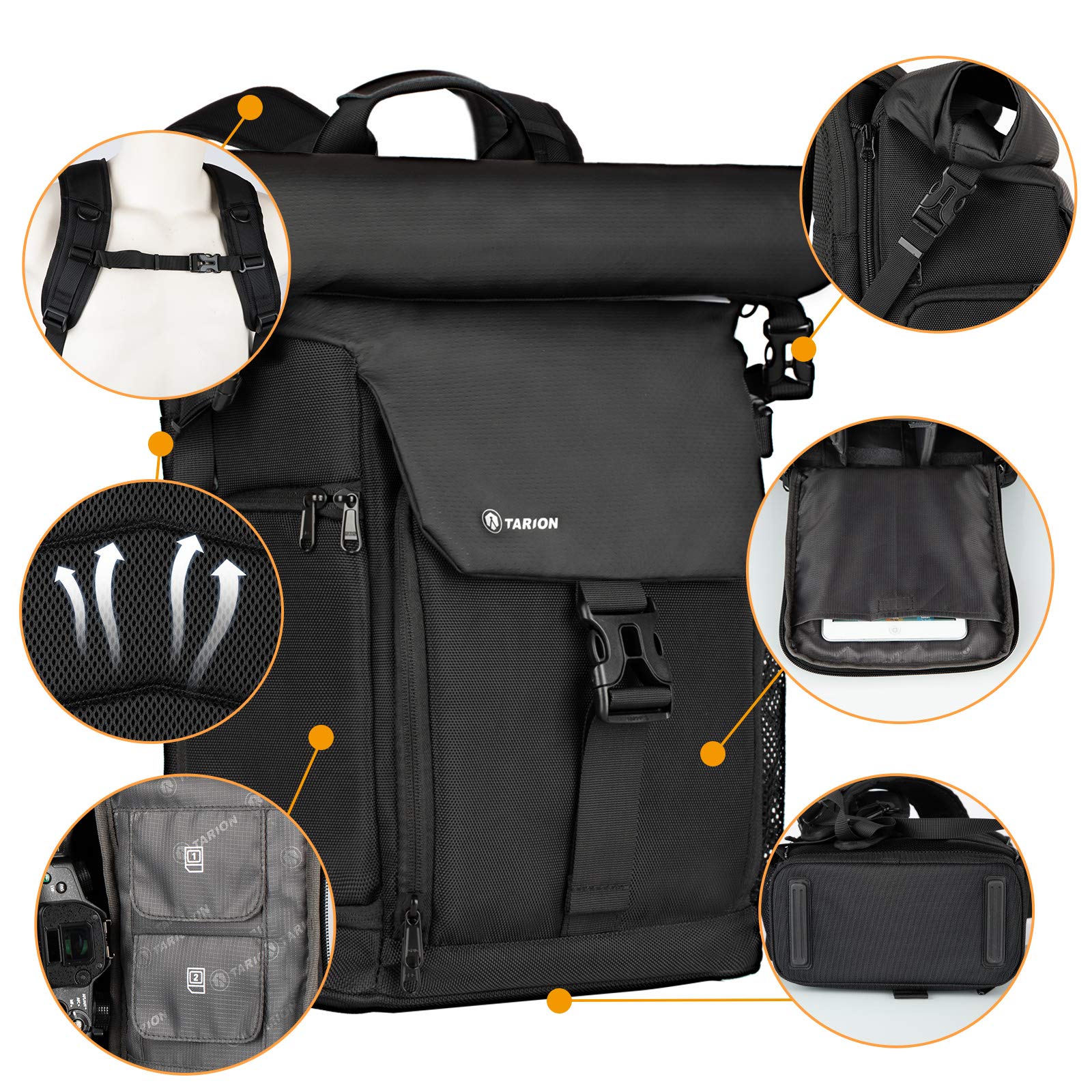TARION Professional Camera Backpack - Waterproof DSLR/SLR Photography Bag with Anti-Shock Storage for Digital Cameras, Lenses & Accessories - Perfect for Travel, Hiking & Outdoor Photography