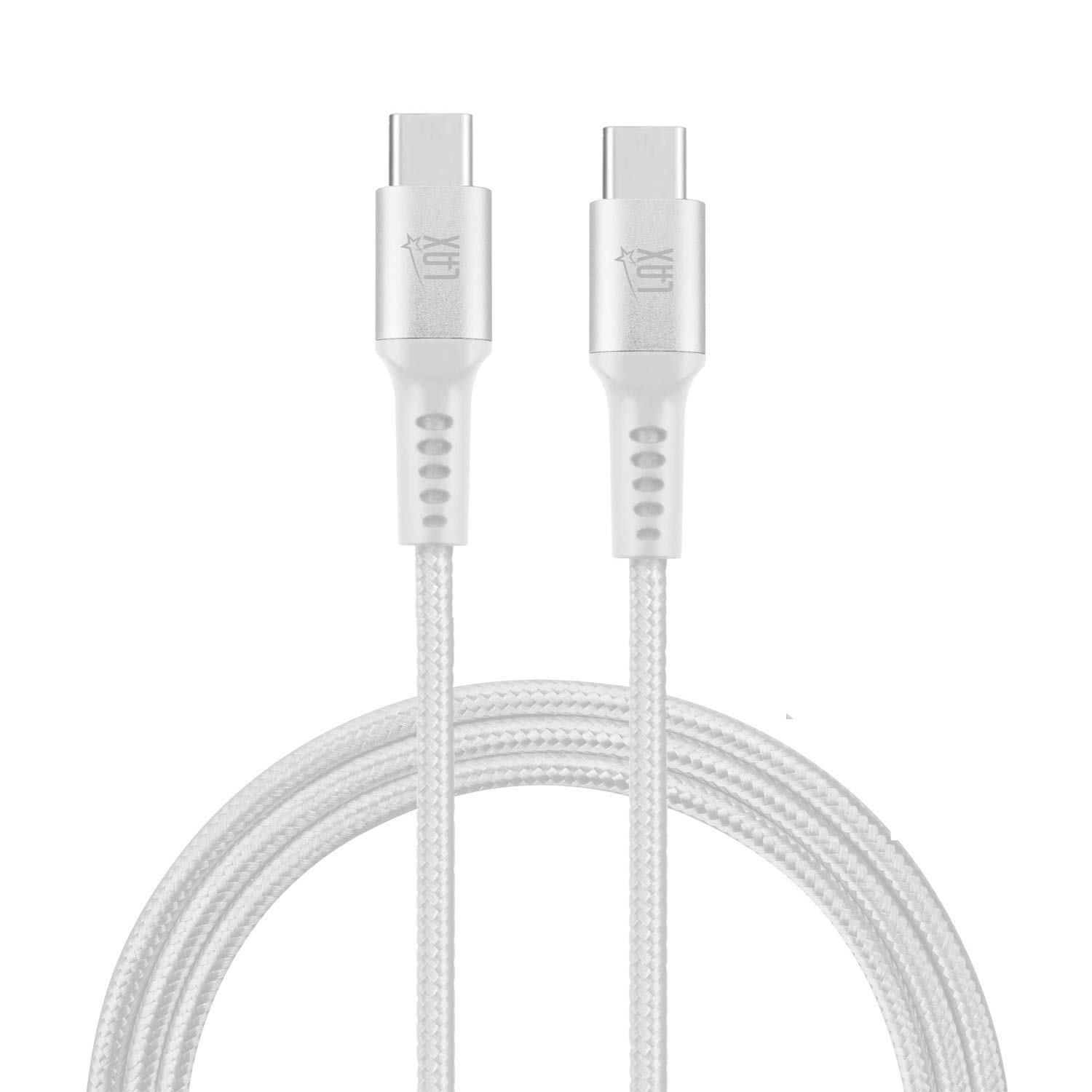 Premium Nylon Braided USB C to USB C Cable 6FT - Fast Charging & Data Sync for iPhone 15, Samsung Galaxy, MacBook, iPad Pro, Nintendo Switch - Durable Silver Charger Cord for Home, Office & Travel