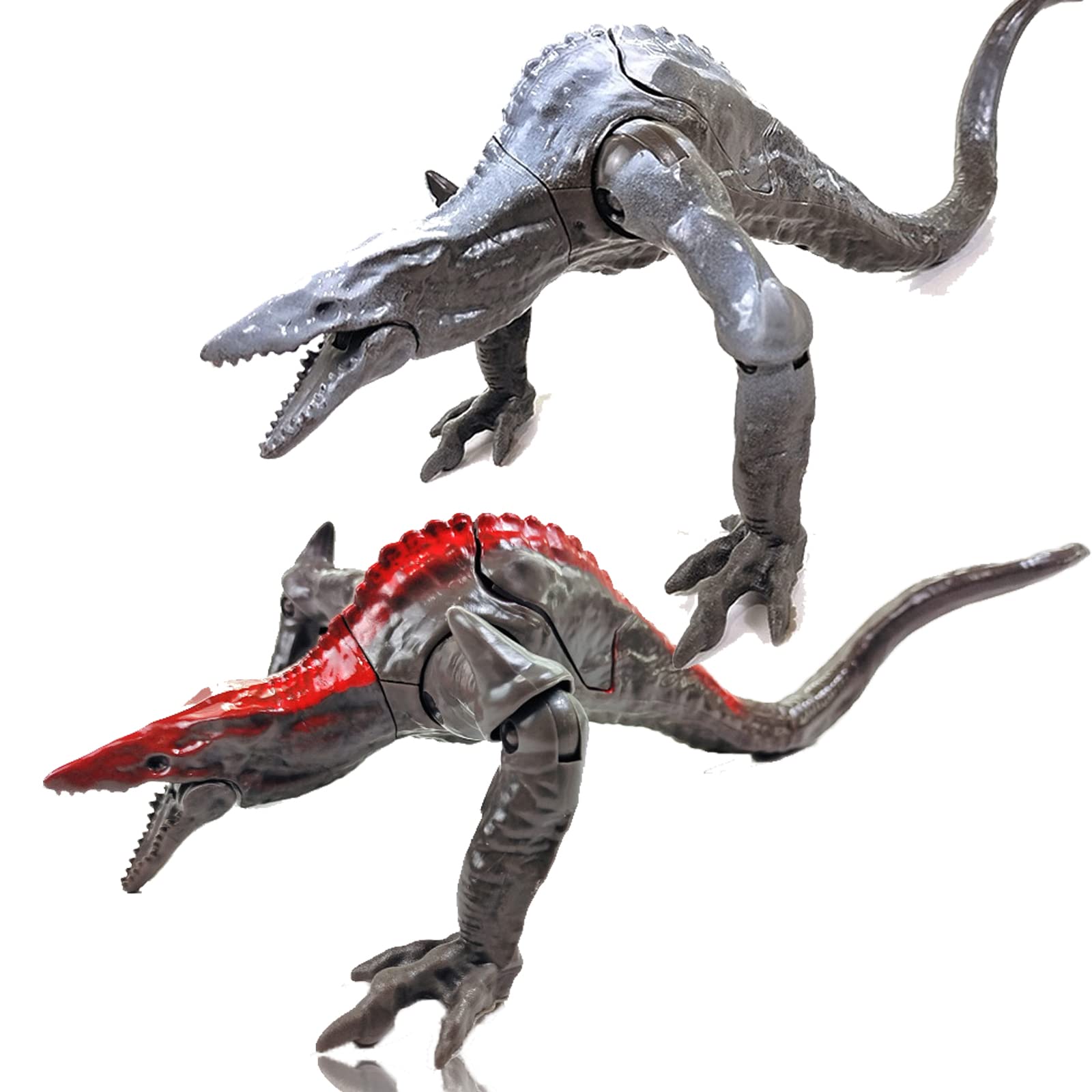 Movable Joints Dinosaur Action Figures - Flame Red & Speed Grey Prehistoric Monster Toys for Kids, Perfect for Birthday Gifts, Party Favors, and Educational Play