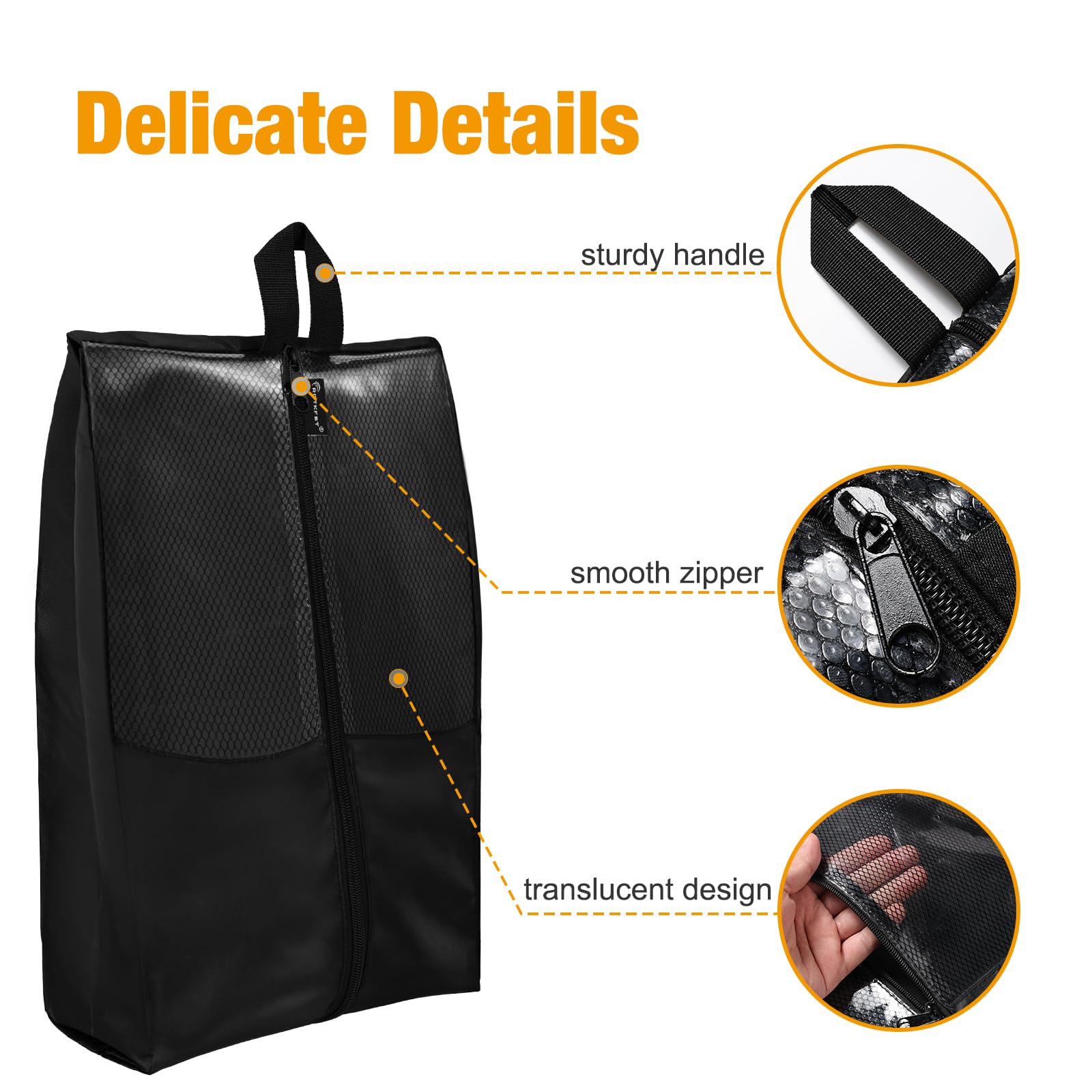 **XX-Large Shoe Bags for Travel - Translucent Shoe Organizer with Sturdy Zipper for Women & Men - Perfect for Packing, Gym, Sports & Airplane Carry-On (Black02)**