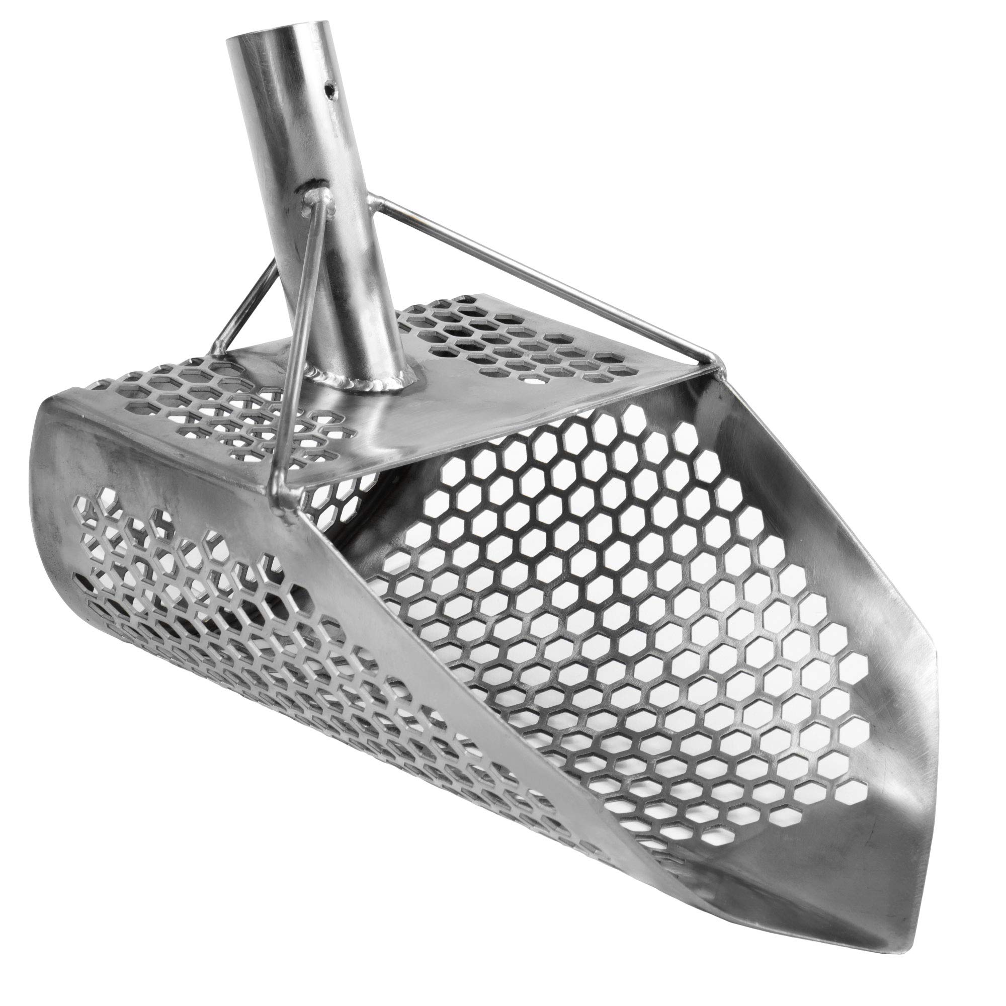 Orca 11.5 x 8 Stainless Steel Beach Sand Scoop with 10mm Hex - Carbon Fiber Metal Detecting Tool with Light & Adjustable Handle - Perfect for Treasure Hunting, Beach Combing & Outdoor Adventures
