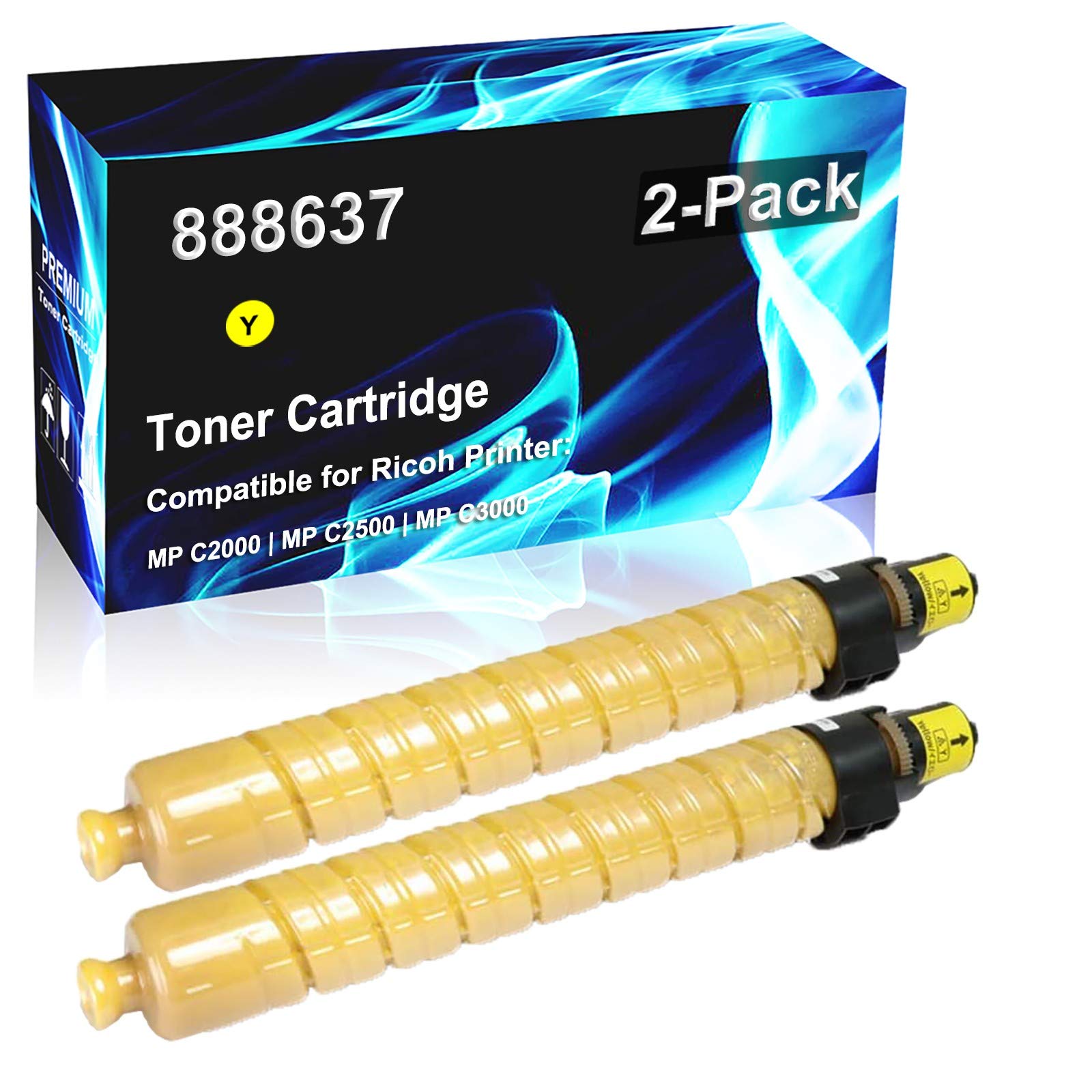 2 Pack Yellow High Yield Toner Cartridge Replacement for Ricoh Aficio MP C2000/MP C2500/MP C3000 & Gestetner DSC525 Printers - Compatible with Ricoh 888637 Laser Printer - Perfect for Office & Home Printing Needs