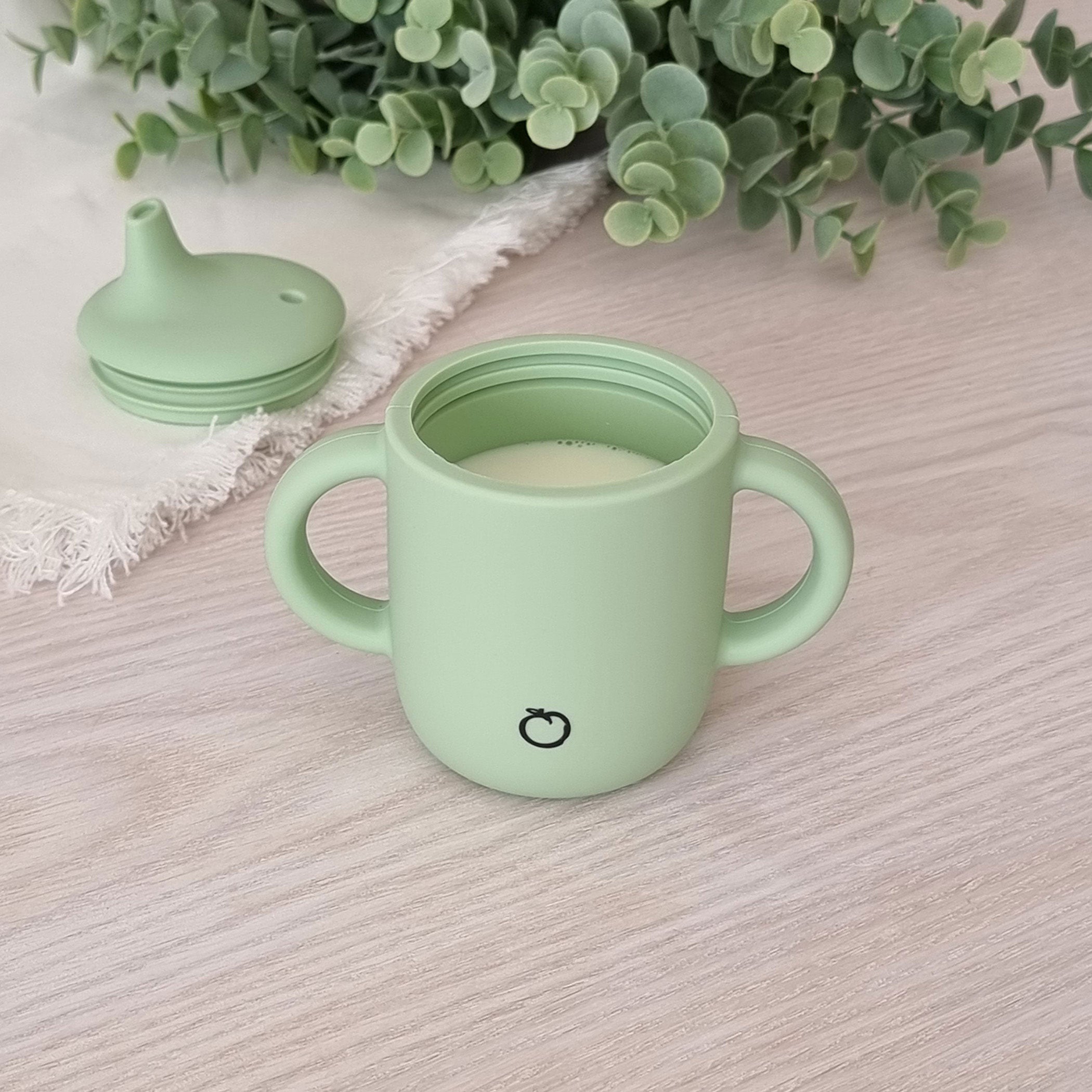 Plum Silicone Sippy Cup for Toddlers - BPA-Free, Leak-Proof, Soft Spout - Olive Green - Perfect for Travel, Daycare & Learning to Drink Independently