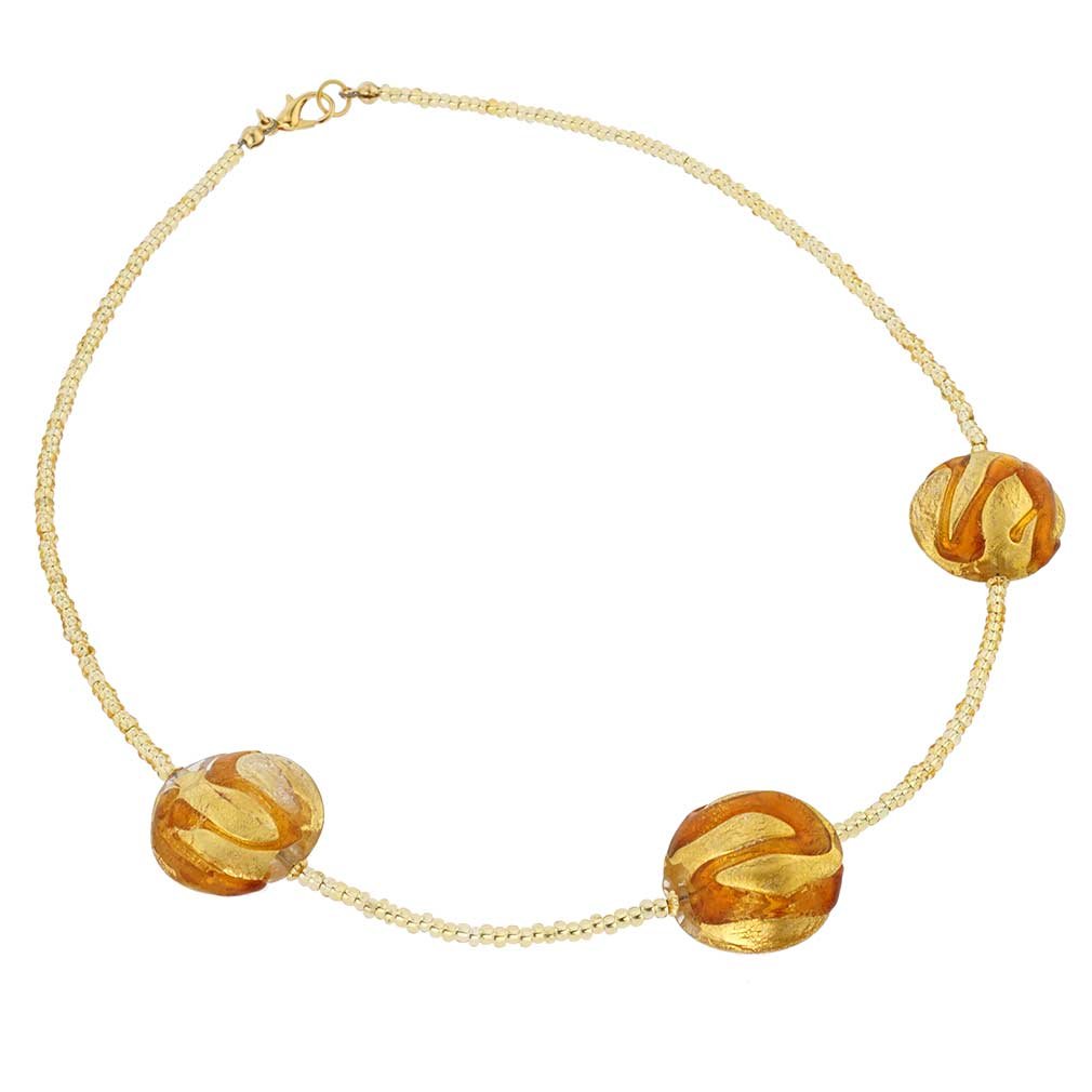 Venetian Murano Glass Royal Cognac Circles Necklace - Handmade Italian Jewelry for Women, Elegant Gift for Weddings & Special Occasions