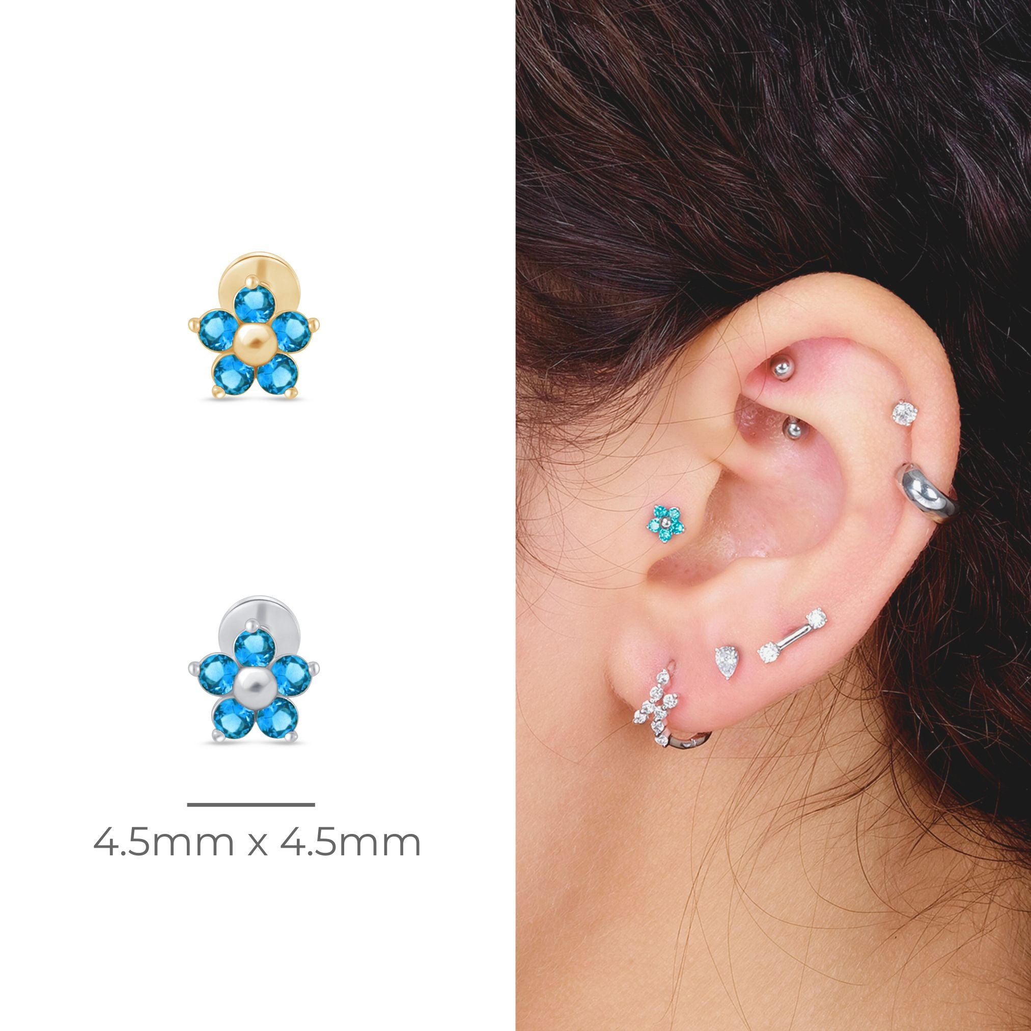 14k White Gold Blue Topaz Flower Stud Earrings - Dainty Floral Jewelry for Women, Perfect for Weddings, Parties & Everyday Wear