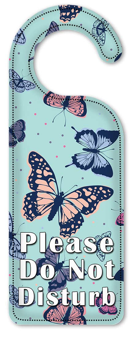 Butterfly Do Not Disturb Door Hanger Sign - Pink, Blue & Green Art Plates for Hotels, Bedrooms & Offices - Perfect for Privacy & Room Decor