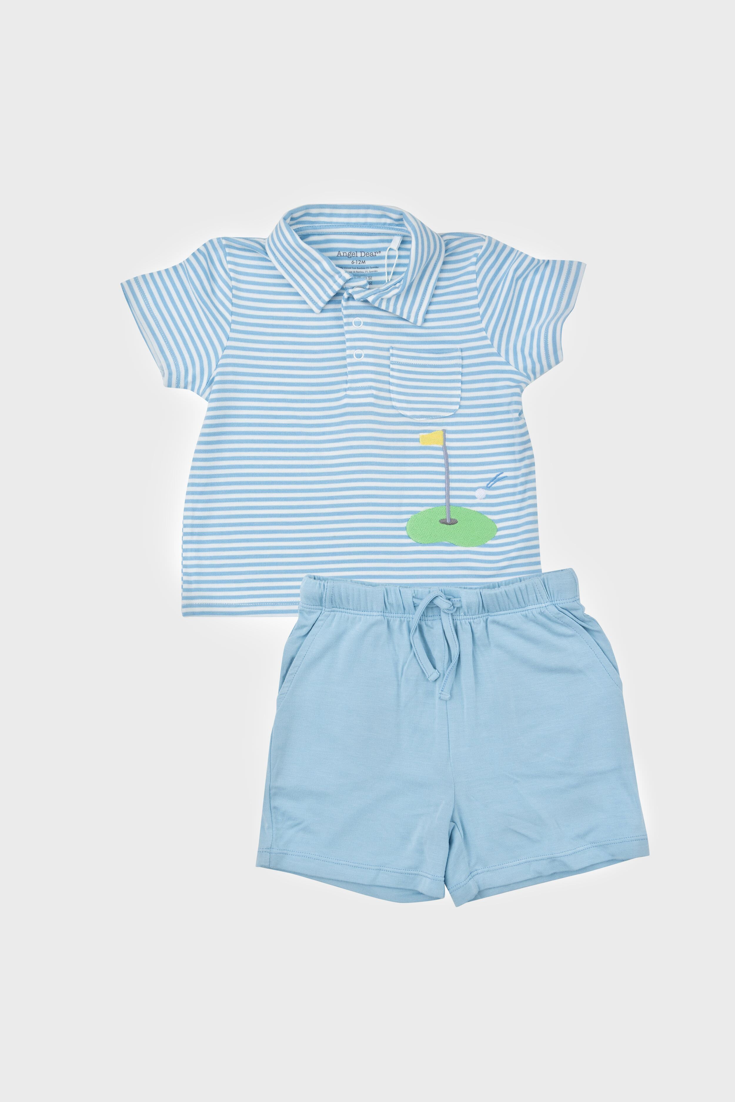 Men's Blue Stripe Golf Polo Shirt & Shorts Set - Breathable Performance Golf Outfit for Summer - Perfect for Golfing, Casual Wear & Outdoor Activities