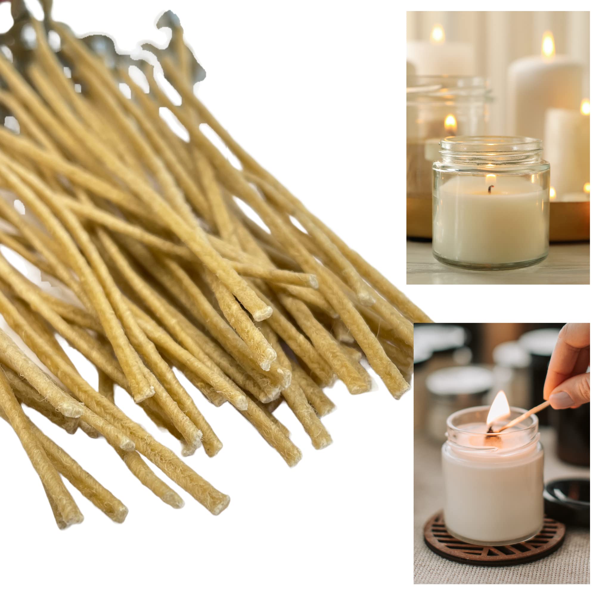 Natural Beeswax Hemp Core Candle Wicks - 6 Inch Low Smoke DIY Candle Making Supplies (Pack of 50) - Perfect for Handmade Soy Candles, Aromatherapy & Home Decor