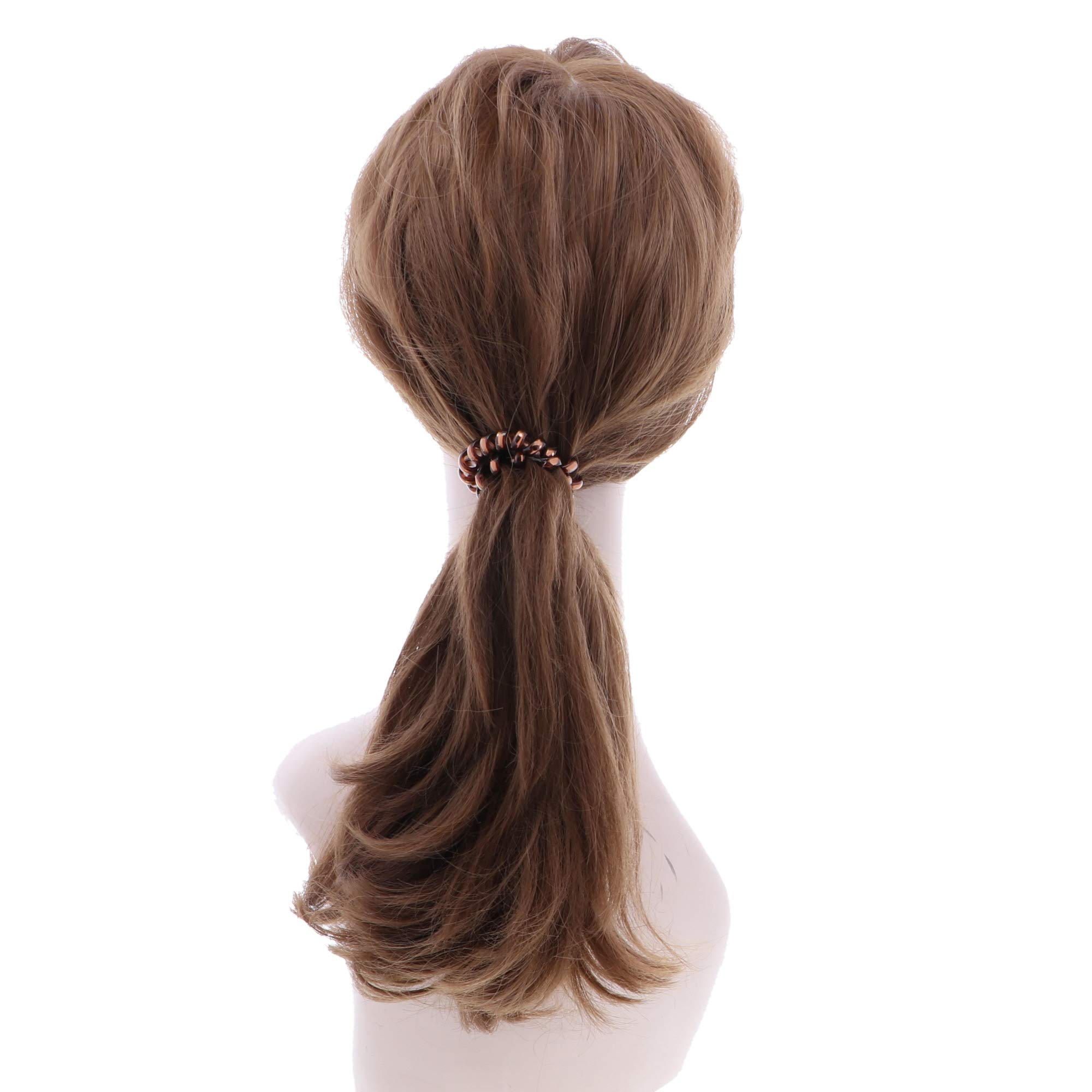 Shiny Coil Pony Holders Spiral Hair Ties - 5 Pack Shiny Brown Hair Accessories for Women & Girls - Perfect for School, Work, Sports and Everyday Use