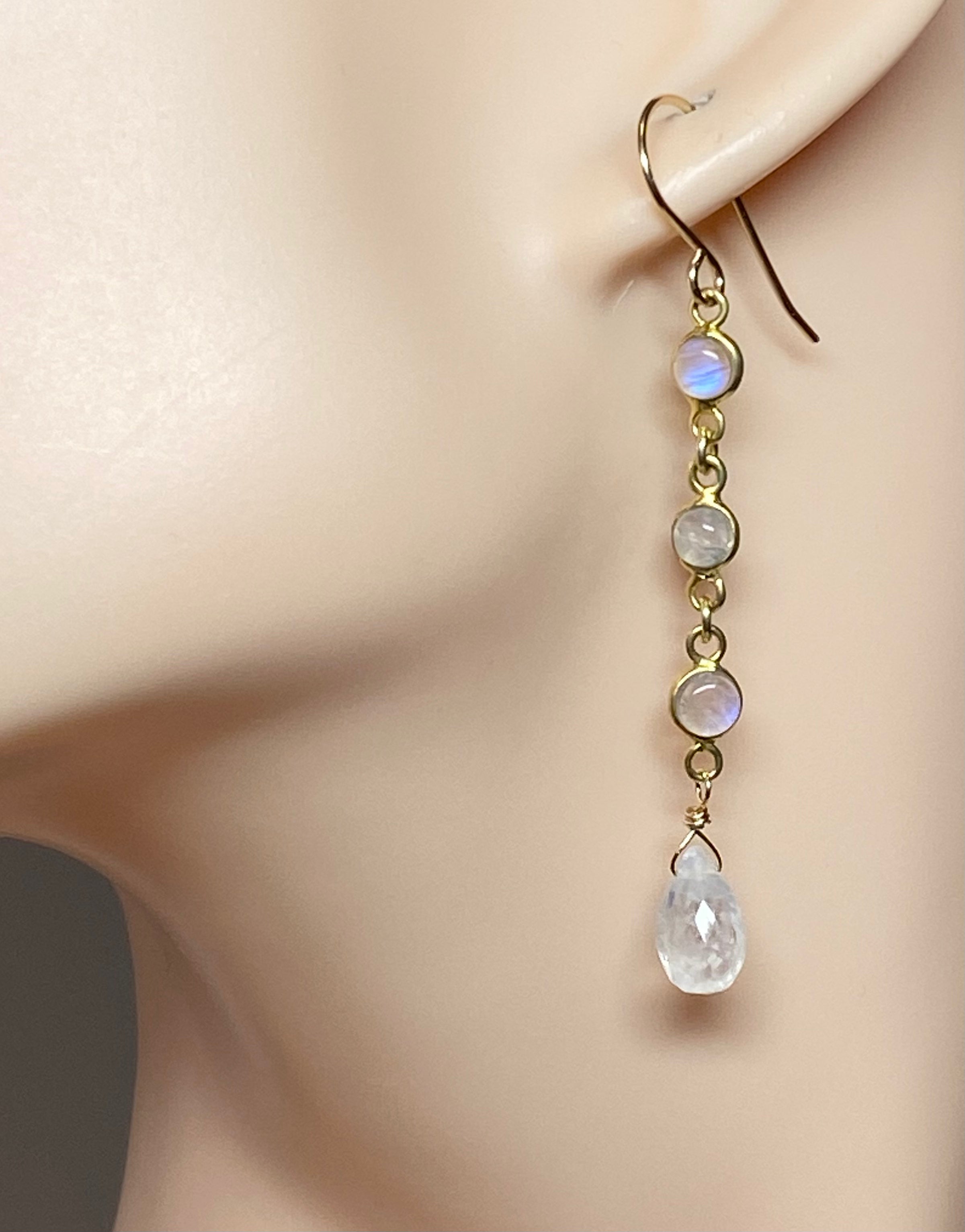 Rainbow Moonstone Teardrop Triple Dangle Earrings 14K Gold Filled - Elegant Boho Jewelry for Women, Perfect for Weddings, Parties & Everyday Wear