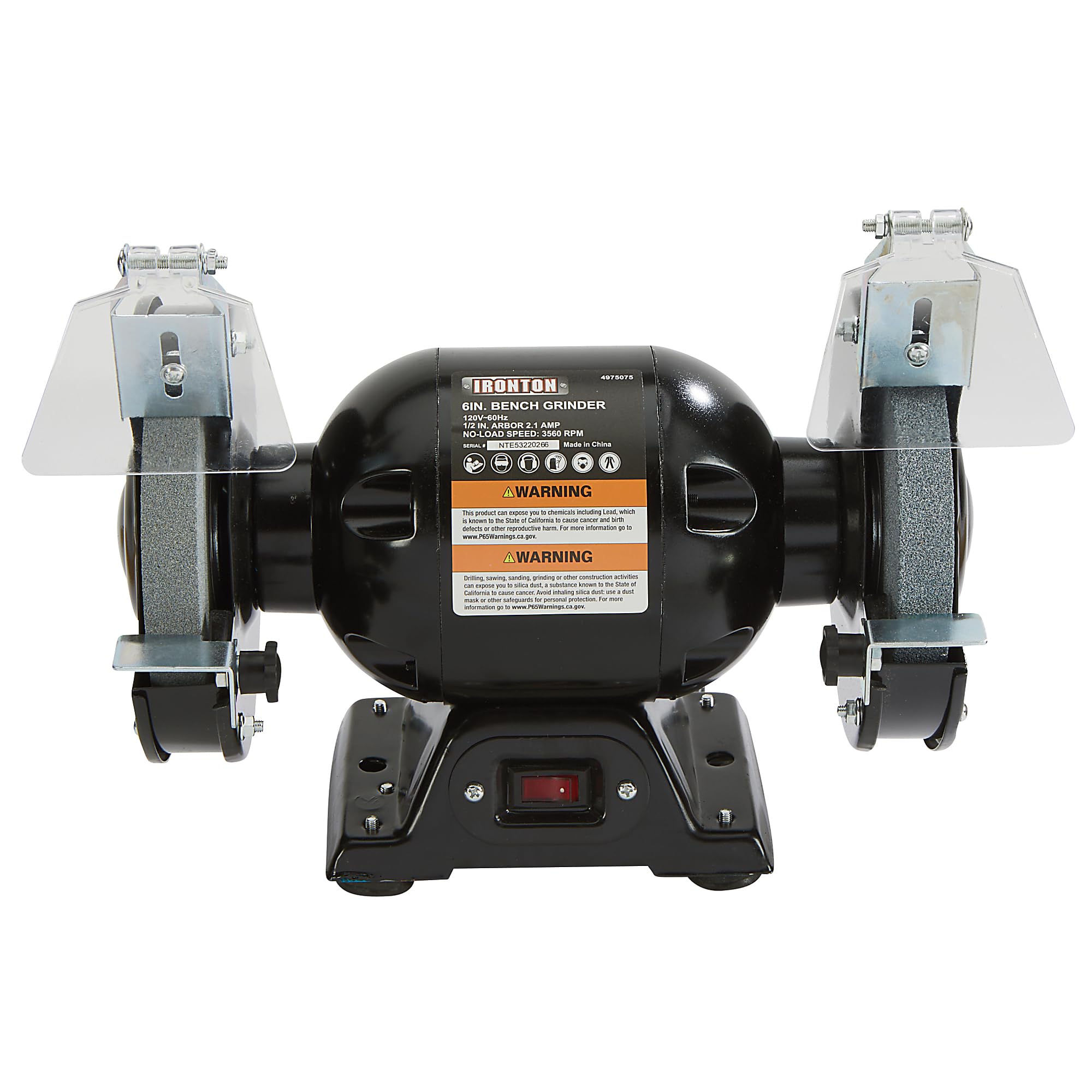 Ironton 6-Inch Bench Grinder - 1/2 HP, 2.1 Amps, 3560 RPM Max Speed (Model BG115-6L) - Perfect for Metalworking, Sharpening Tools & DIY Projects
