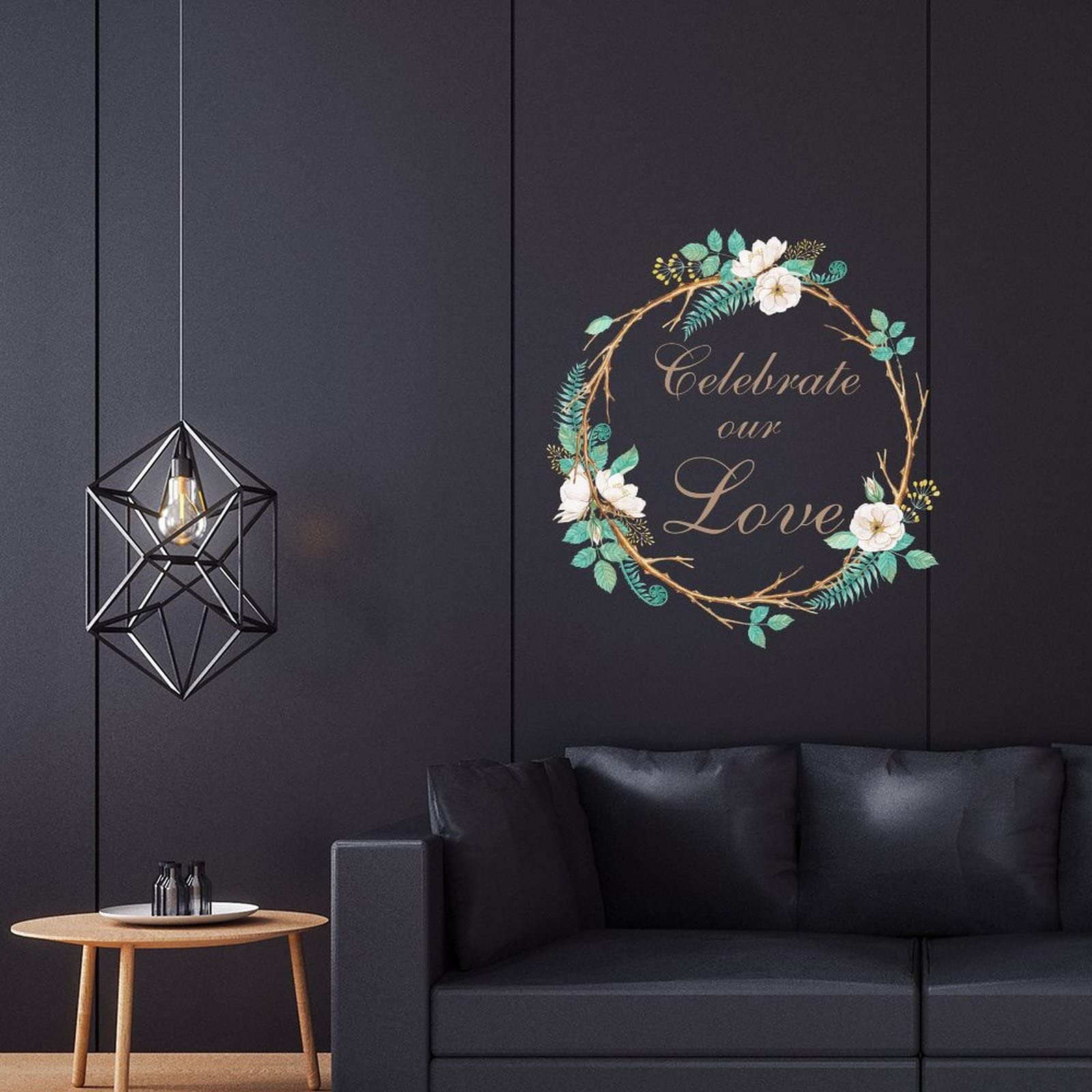 Floral Wall Decal - 22 Inch Flower Wreath Vinyl Sticker for Home & Office Decor | Motivational Quote & Love Celebration | Perfect for Bedroom, Living Room & Workspace Inspiration