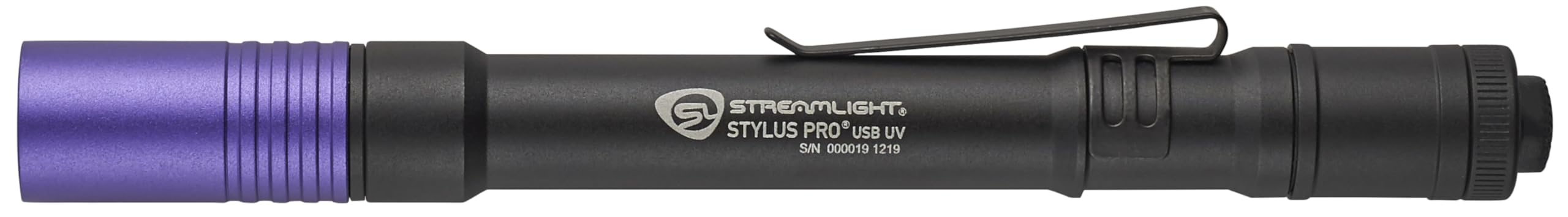 Streamlight 66148 Stylus Pro USB 400nm UV Rechargeable Penlight with 120V AC Adapter, USB Cord & Nylon Holster - Black UV Flashlight for Forensic Investigation, Currency Verification & Leak Detection