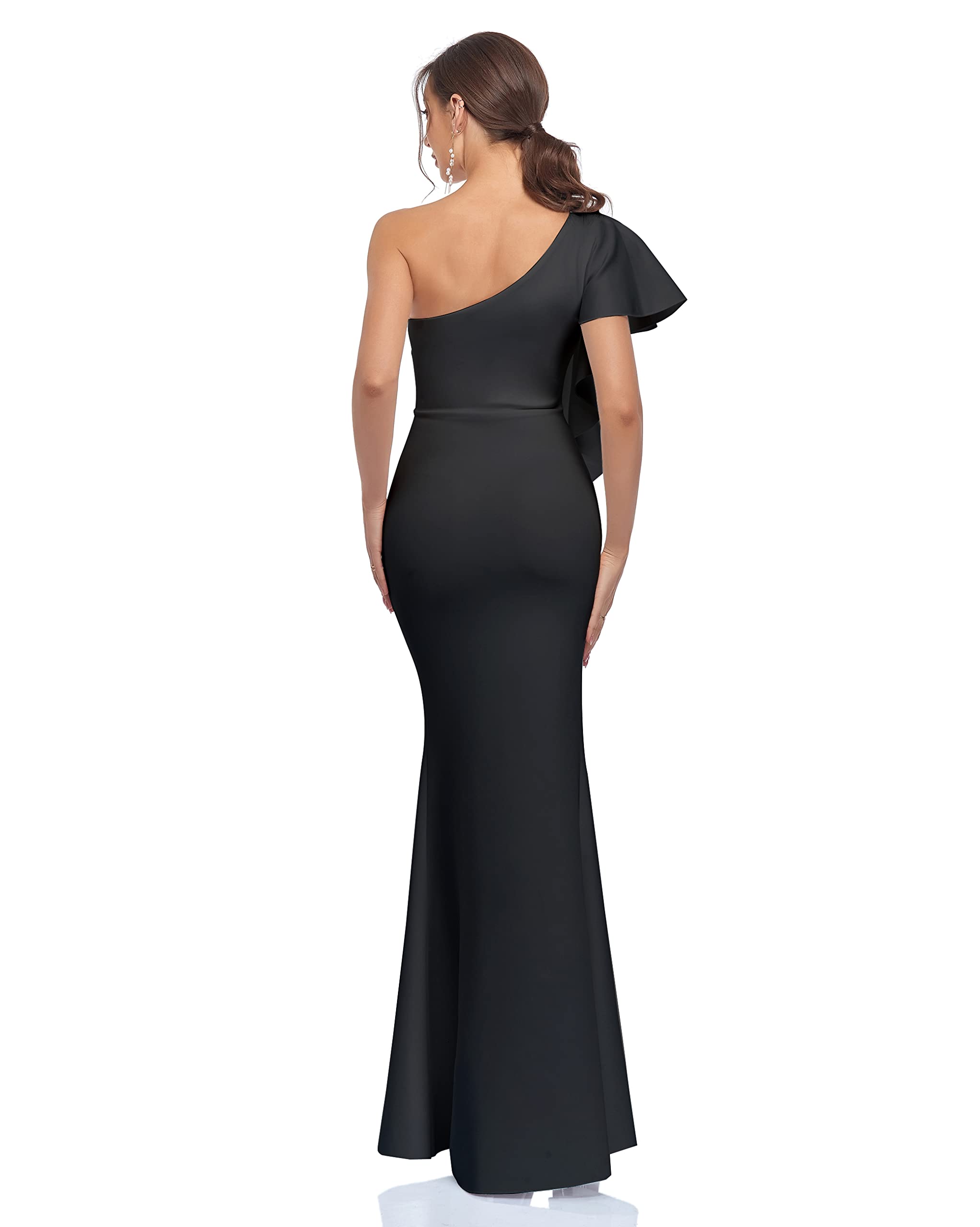 Elegant Women's One Shoulder Ruffled Split Mermaid Evening Gown - Sexy Cocktail & Formal Long Dress for Prom, Wedding & Special Occasions