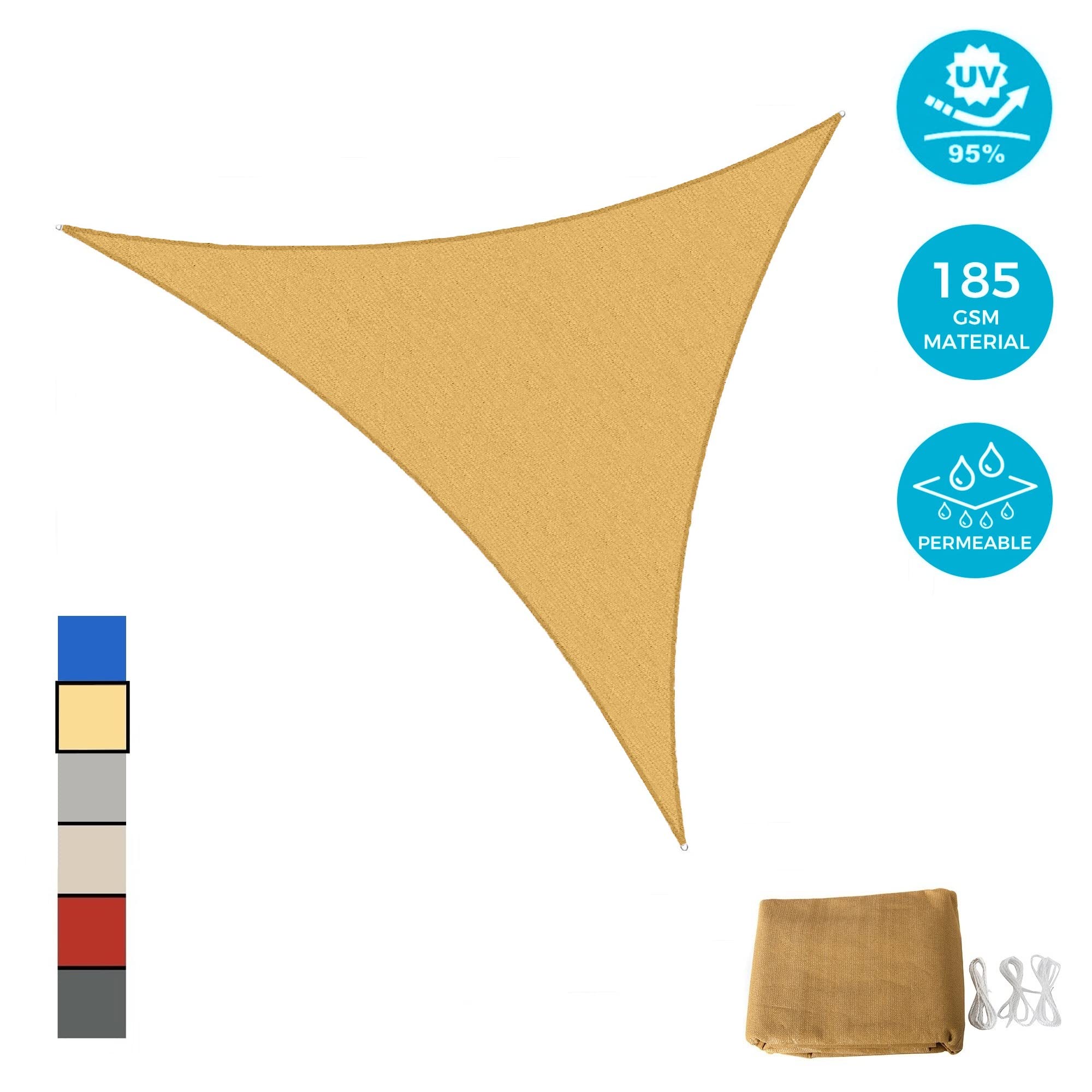 LAUREL CANYON 16' x 16' x 16' UV Block Triangle Sun Shade Sail - Sand Color Patio Canopy for Outdoor Garden, Lawn, Deck & Pool Area Protection