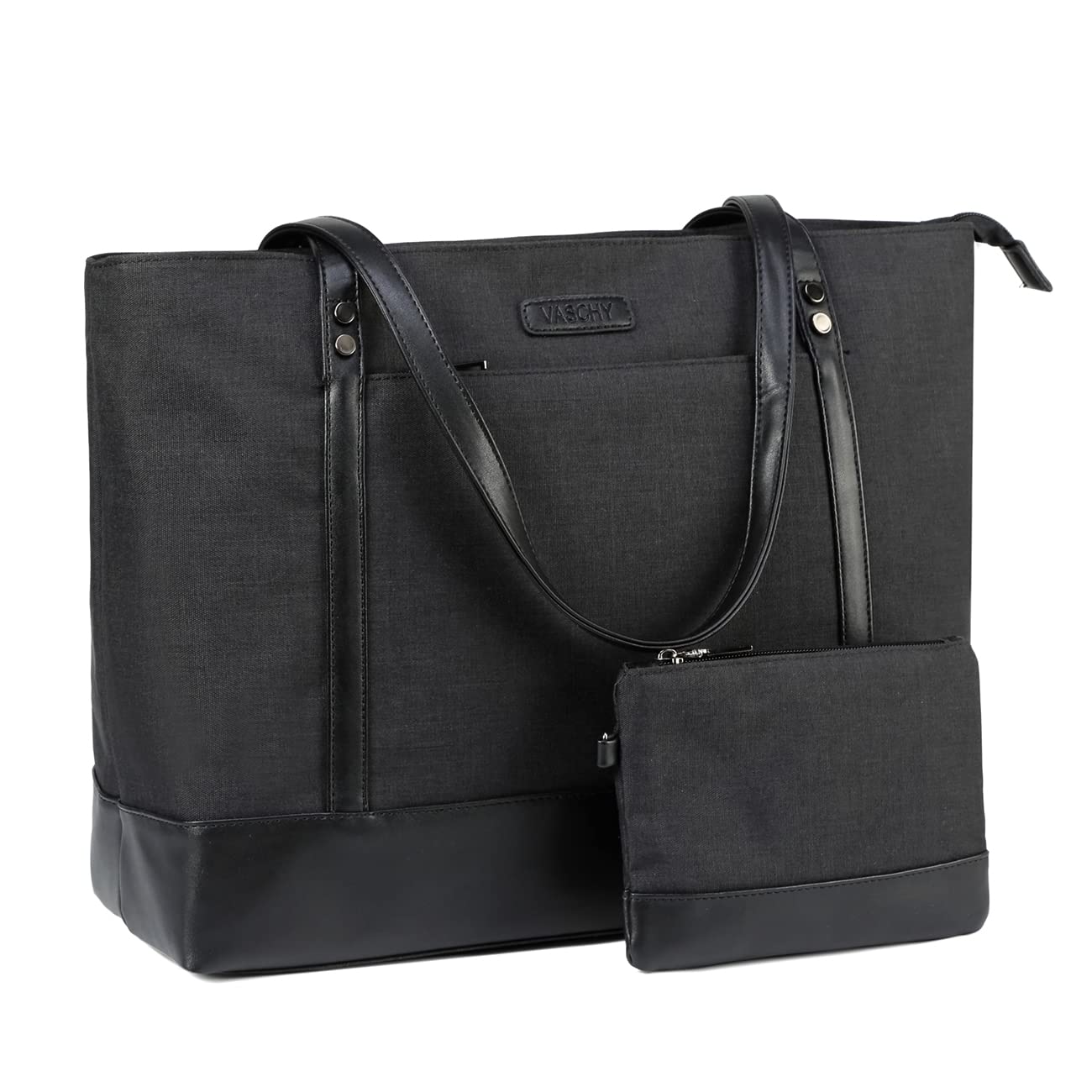 VASCHY Women's Water Resistant Laptop Tote Bag - 15.6 Inch Large Work Bag with Multiple Pockets for Office, School & Travel - Stylish Teacher Handbag & Shoulder Bag (Black) | Perfect for Business Professionals, College Students & Commuters