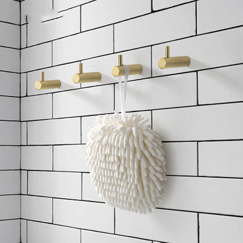 4 Pack Gold Decorative Wall Hooks - Solid Brass L-Shaped Hooks for Towels, Coats & Keys - Elegant Home & Bathroom Organization Solution
