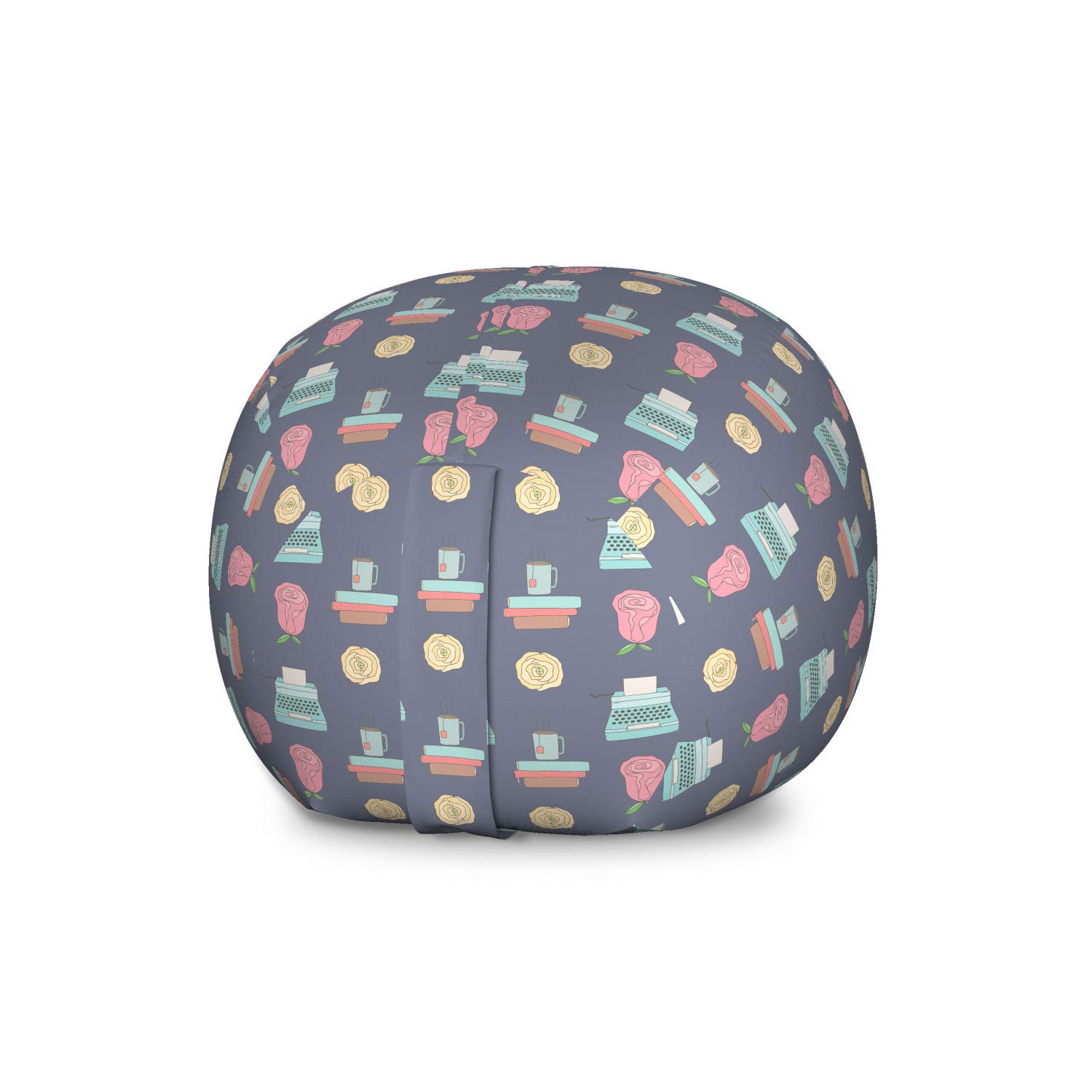 Vintage Toy Storage Bag Chair with Sketch Pattern - Washable Large Organizer for Stuffed Animals, Office & Home Decor - Multicolor Design with Tea Cup, Typewriter & Roses - Perfect for Kids' Rooms, Playrooms & Cozy Reading Nooks