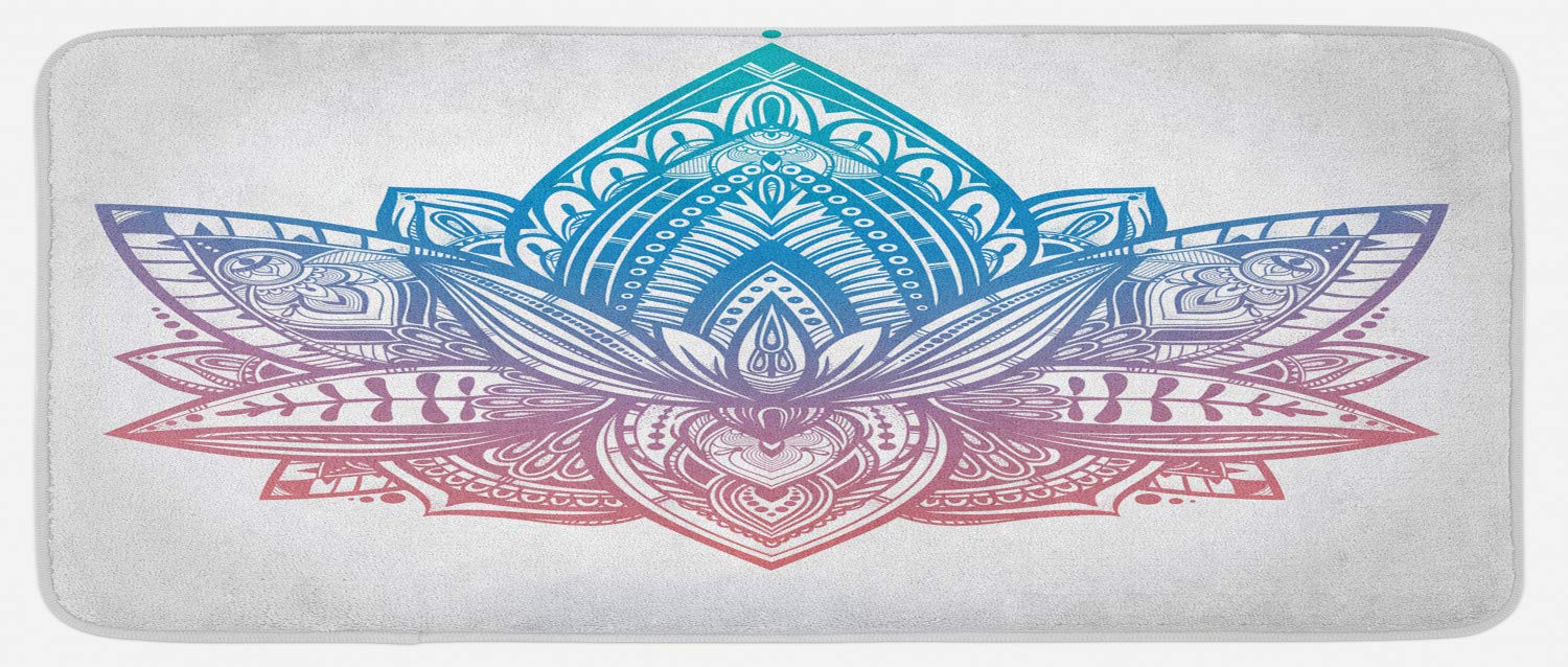Ambesonne Non-Slip Yoga & Kitchen Mat with Tribal Boho Lotus Flower Design, 47