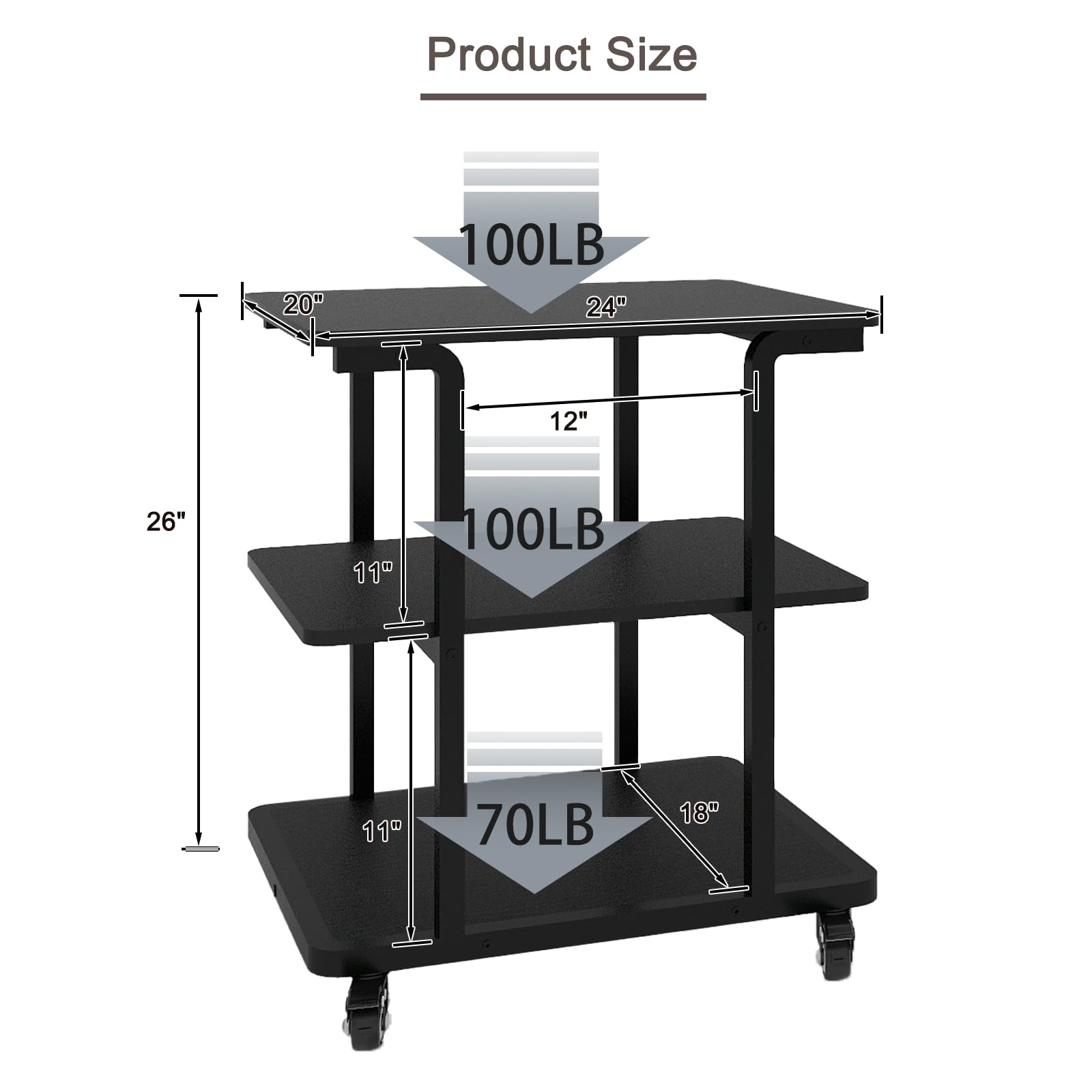 Natwind 3-Tier Rolling Printer Stand Cart with Storage Shelves - 24