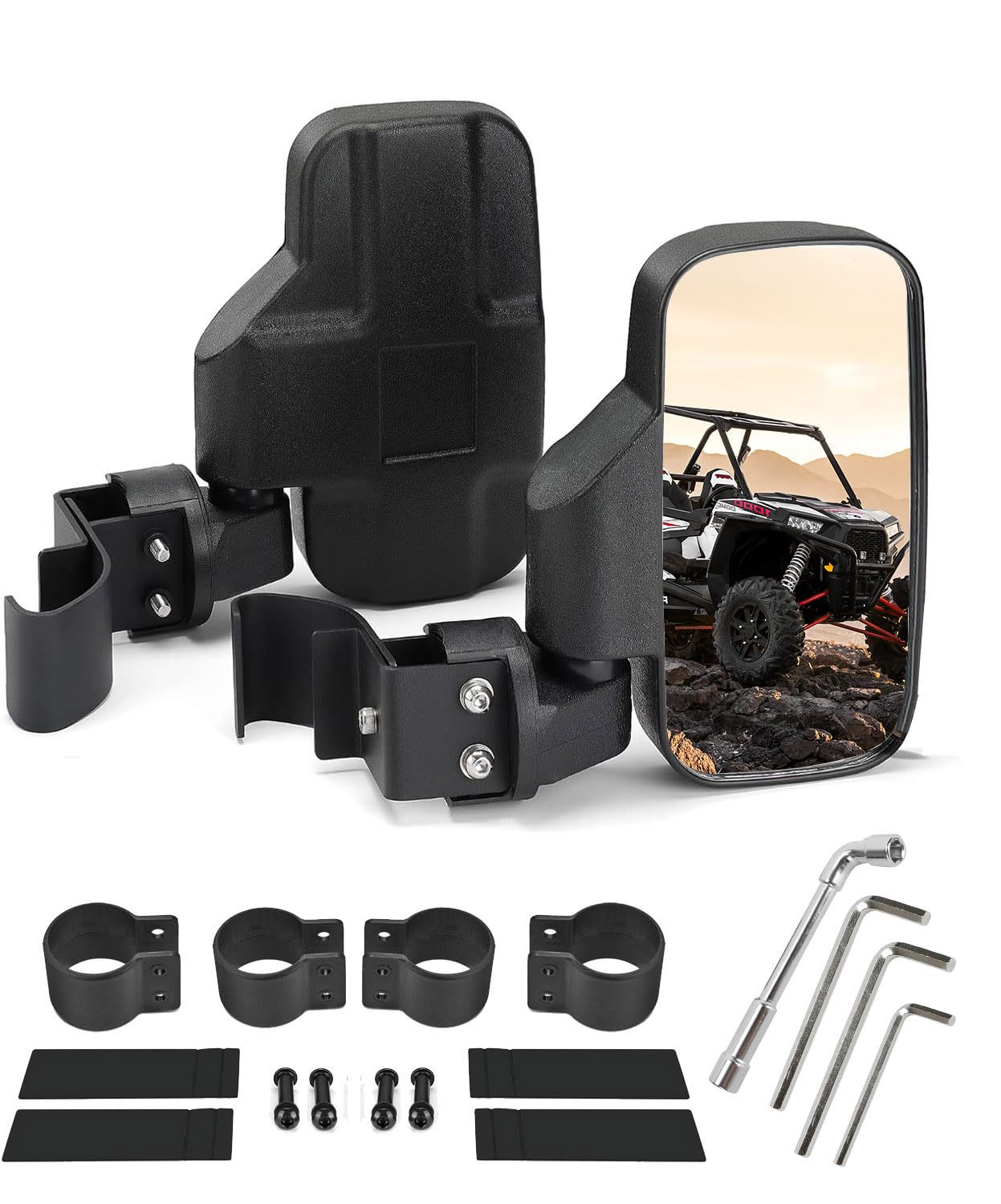 SUNPIE UTV Side View Mirrors - Compatible with Polaris Ranger 500 570 900 (2015-2024), Pro-Fit Cab Lock N Ride & Factory Cage Frame, Fits Round Roll Bar - 2 Pack Set for Enhanced Off-Road Visibility & Safety