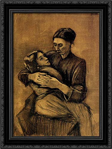 Vincent van Gogh Woman With A Child On Her Lap 18x24 Framed Canvas Art - Black Ornate Wood Frame - Perfect for Living Room, Bedroom & Nursery Decor