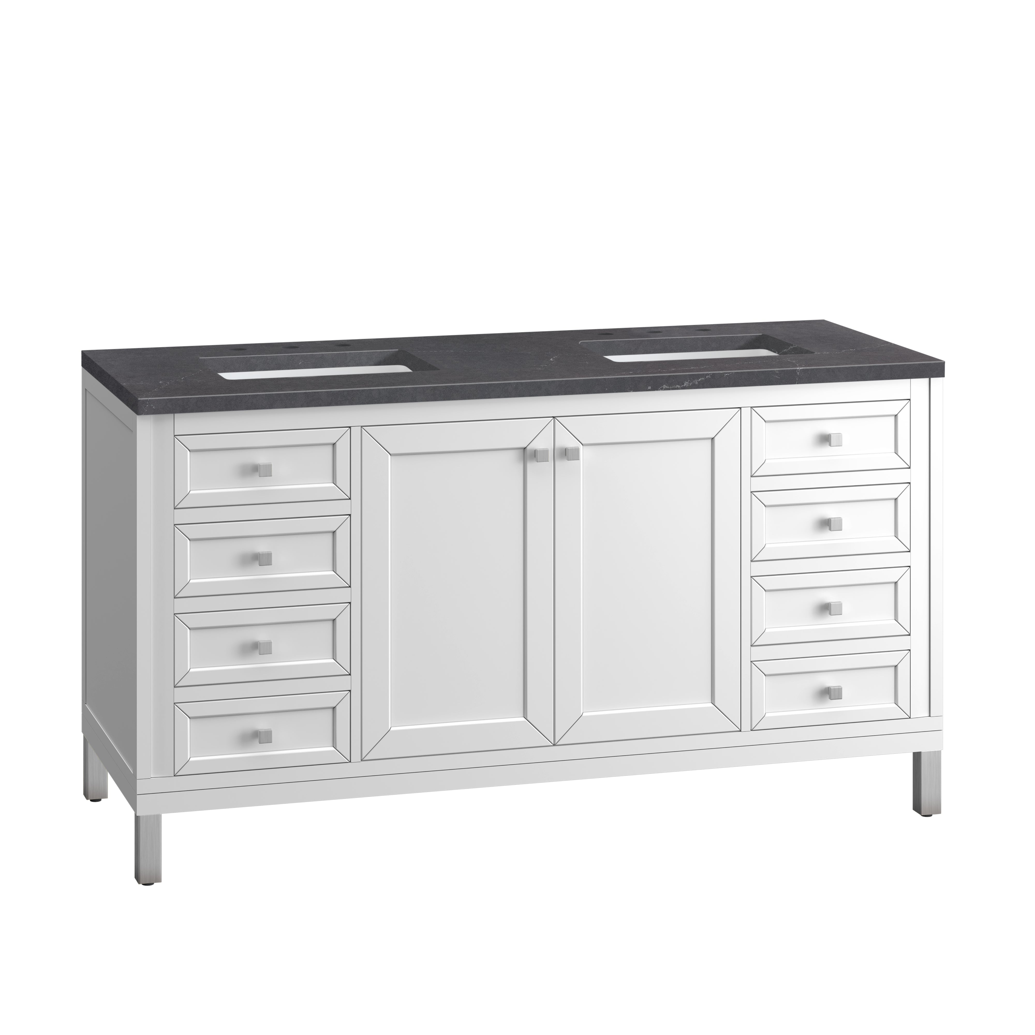 Chicago 60 Inch Double Bathroom Vanity with Glossy White Finish & 3CM Charcoal Soapstone Countertop - Perfect for Master Bathroom Renovation and Modern Home Decor