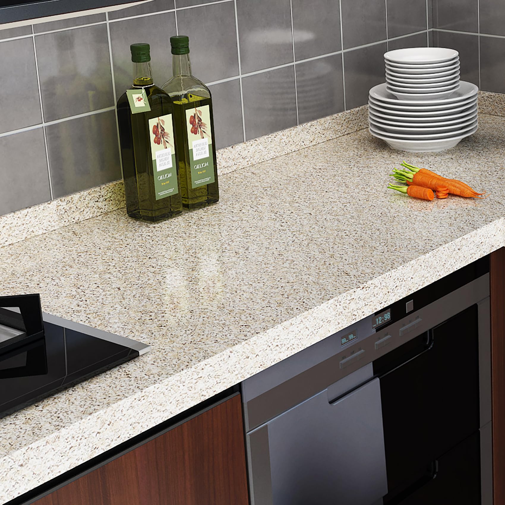 Livelynine 15.8 x 197 Inch Light Brown Granite Contact Paper - Waterproof Peel & Stick Vinyl Wrap for Countertops, Cabinets, Sink & Desk | Perfect for Kitchen, Bathroom & Office Renovation | Easy DIY Home Upgrade Solution