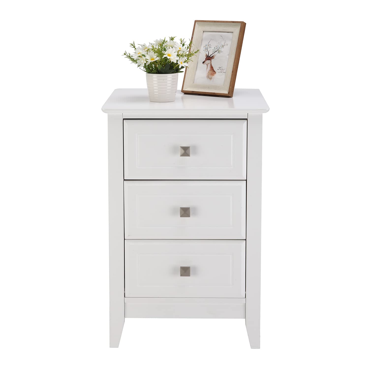 Bonnlo Upgraded White Nightstand with 3 Drawers - Modern Bedroom Night Stand Set of 2, Wooden Bedside Table for Small Spaces, College Dorm, Kids Room & Living Room - 23.6 Inch Height - Perfect for Storing Books, Lamps & Bedroom Essentials