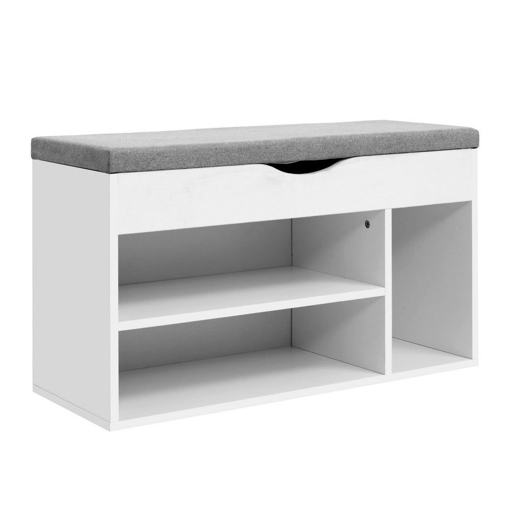 White Shoe Cabinet Bench with Storage Shelf - Shoe Organizer Rack for Entryway, Hallway & Closet - Space Saving Shoe Storage Cupboard Box for Home & Office