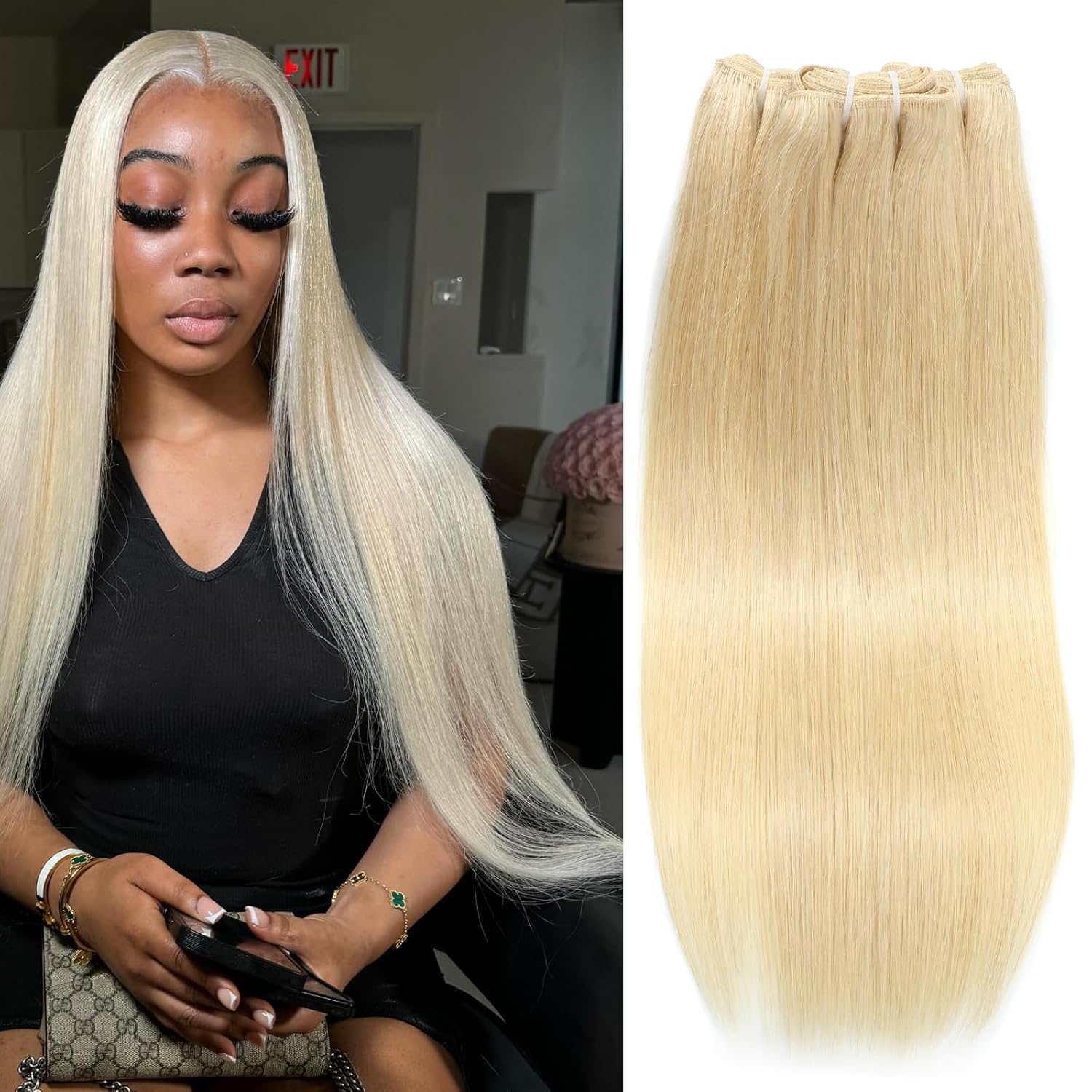 YAREESONG 12A Grade 100% Unprocessed Brazilian Virgin Blonde 613 Human Hair Extensions 24 26 28 Inch 300g Bundles for Women - Perfect for Styling, Weaves, and Special Occasions