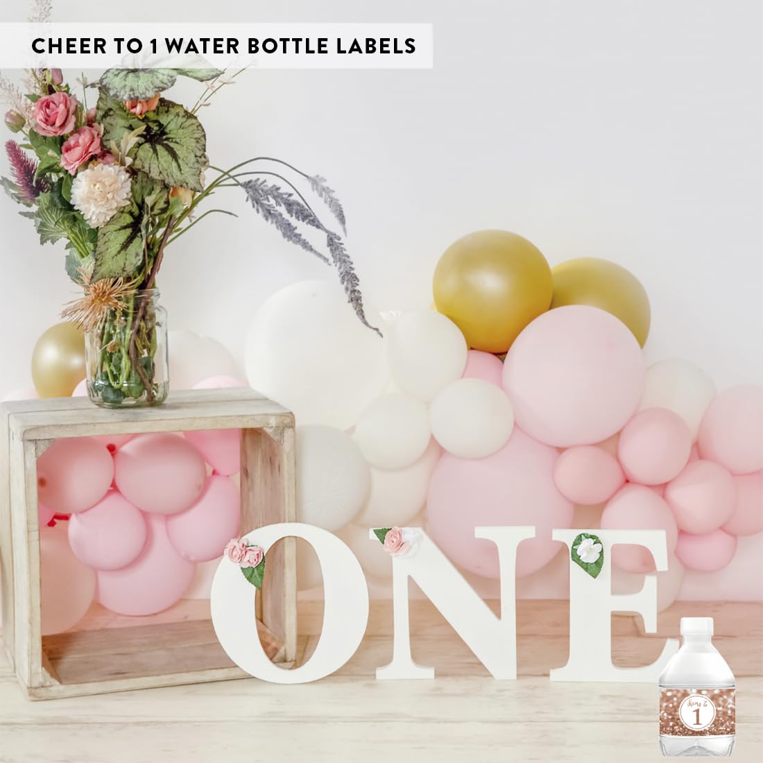**Glitzy Faux Glitter Rose Gold Water Bottle Labels Stickers – 20-Pack for 1st Birthday, Anniversary & Party Decorations – Perfect for Women’s Birthday Party Favors, Baby Showers & Celebrations**