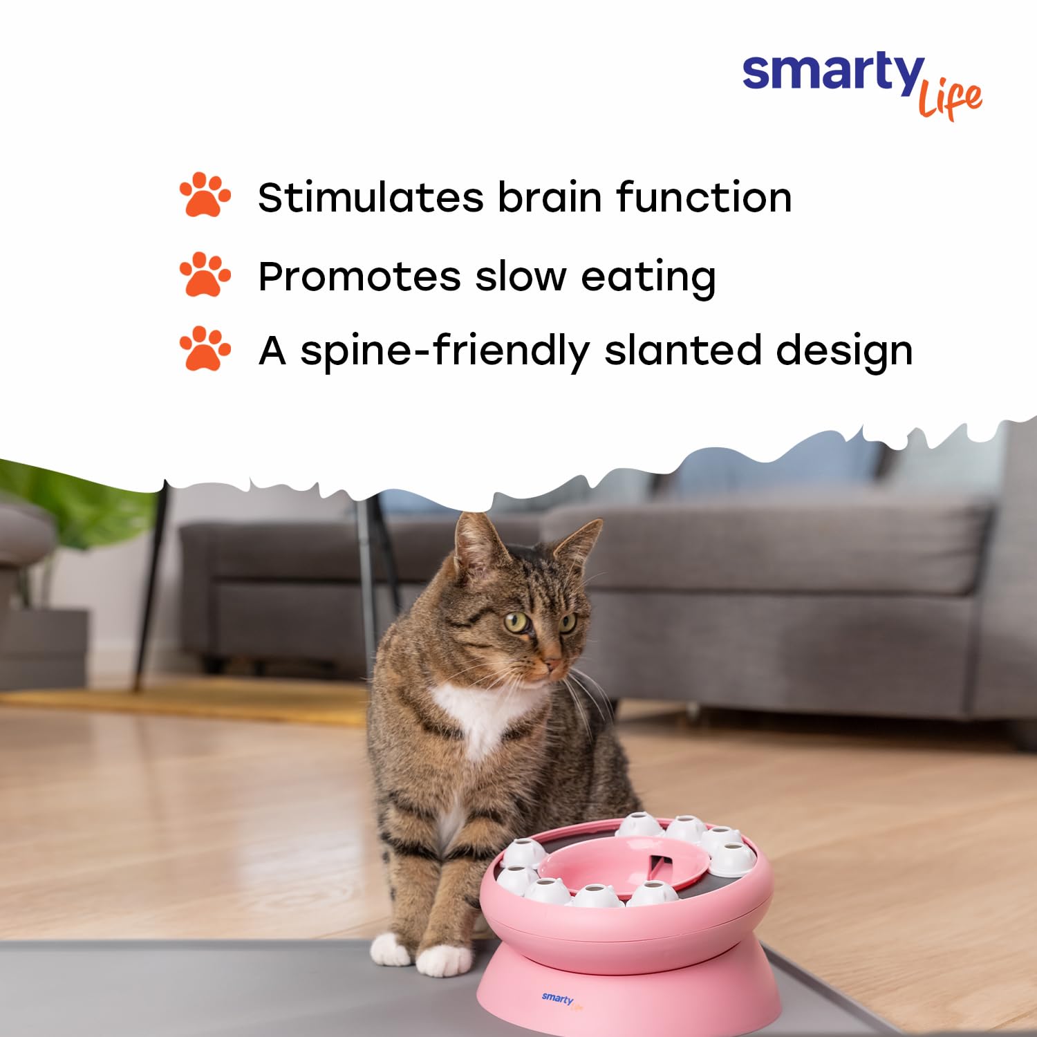 Interactive Cat Slow Feeder Bowl - Brain Stimulation Puzzle Feeder for Healthy Weight - Pink Pet Food Dispenser Toy - Perfect for Mealtime Fun & Indoor Play
