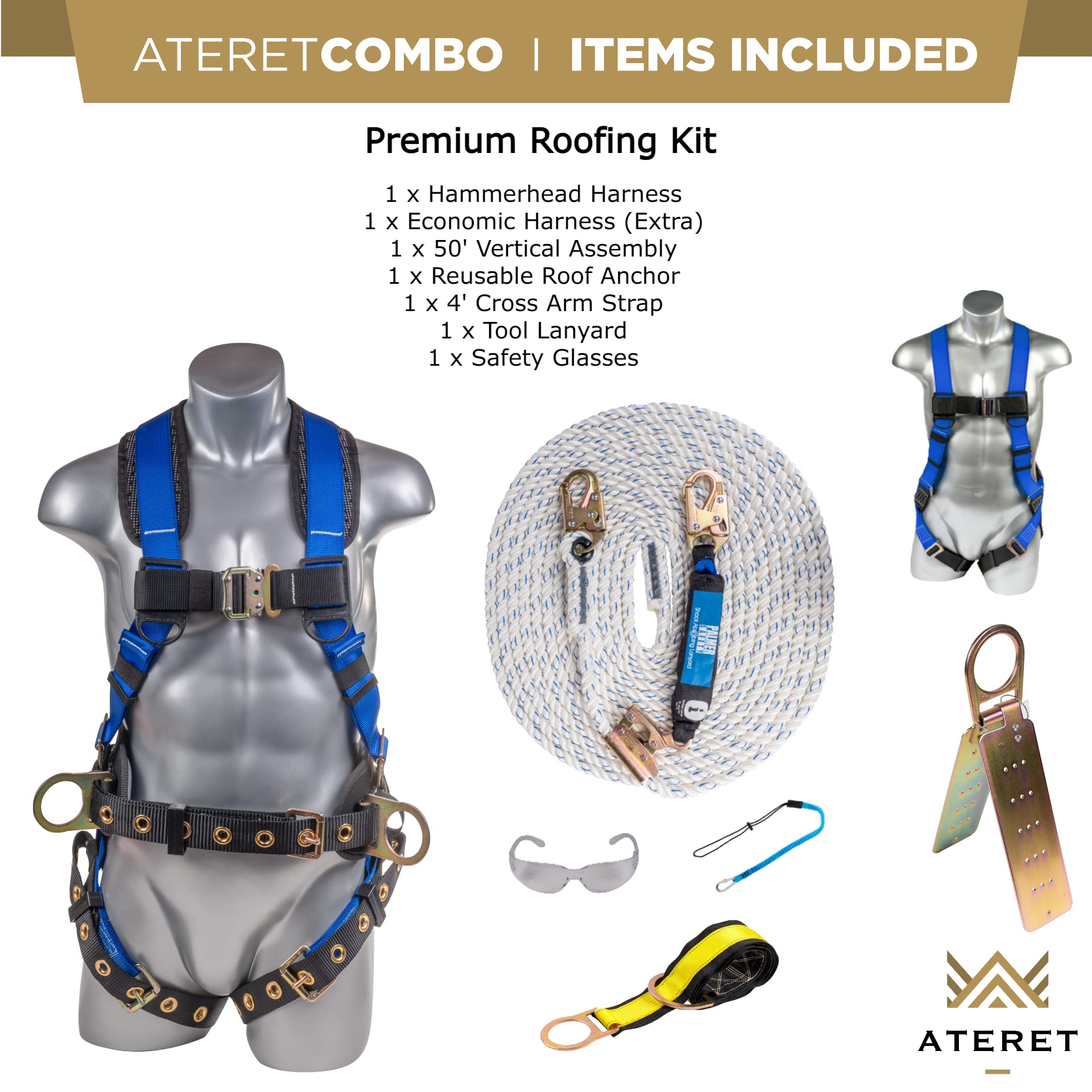 Palmer Safety Fall Protection Harness Kit - Hammerhead Series with Premium Safety Harness, Lanyard & D-Ring Extender | OSHA Compliant Work Gear for Construction, Roofing & Industrial Safety