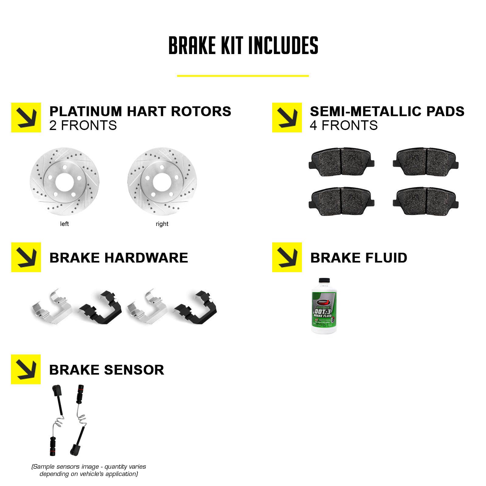 Hart PHC1.02003.53 Front Brake Pads and Rotors Kit - Semi-Metallic Brake System with Hardware & Sensor | Perfect for Sedans, SUVs & Trucks | Smooth Stopping Power for City Driving & Highway Safety