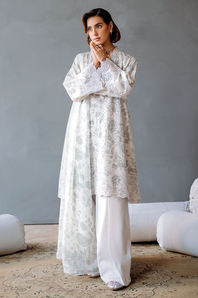 Mesh Bloom 3-Piece Printed Lawn Suit - Floral Design Women's Outfit for Summer, Parties & Weddings