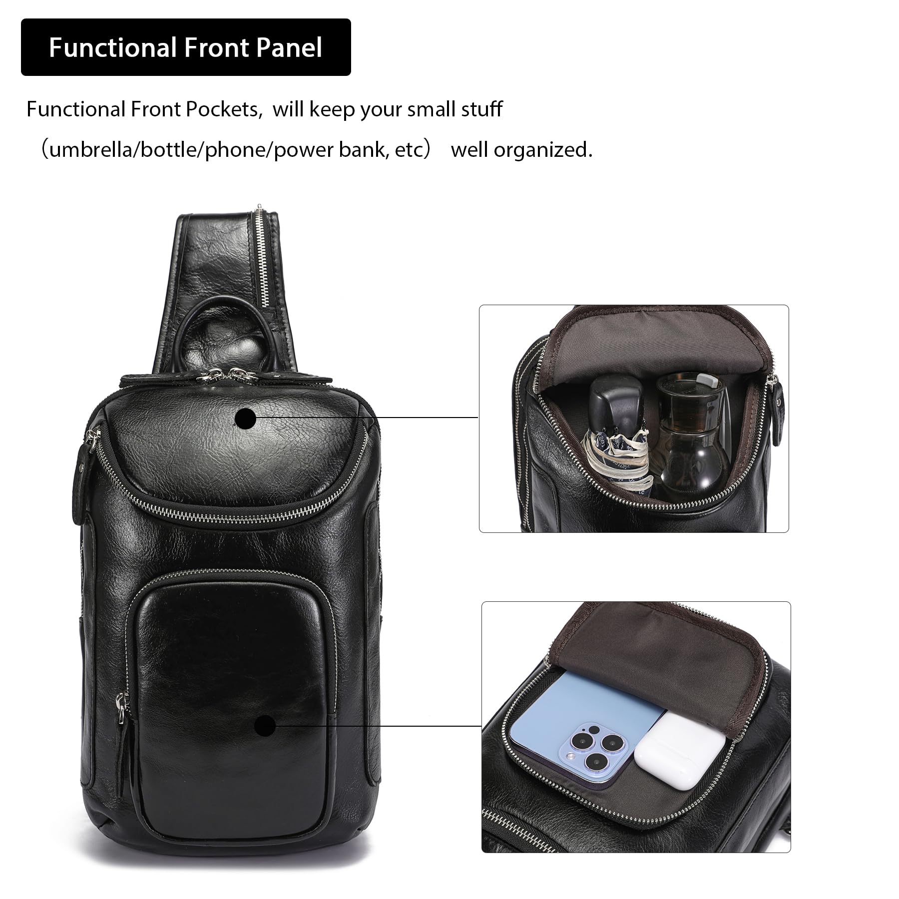 Vintage Full Grain Leather Sling Bag - Crossbody Chest Daypack for Men & Women - Durable & Stylish for Travel, Hiking, and Everyday Use
