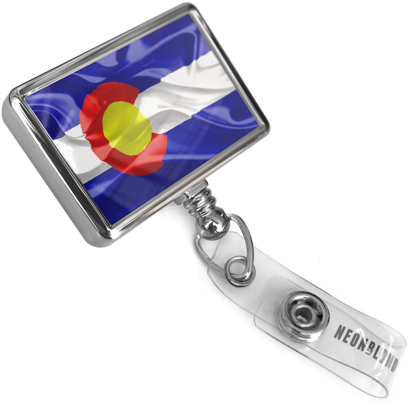 Retractable ID Badge Reel with Colorado 3D Flag Design - Heavy Duty Bulldog Belt Clip Holder for Security, Nurses & Office Professionals (USA Region)