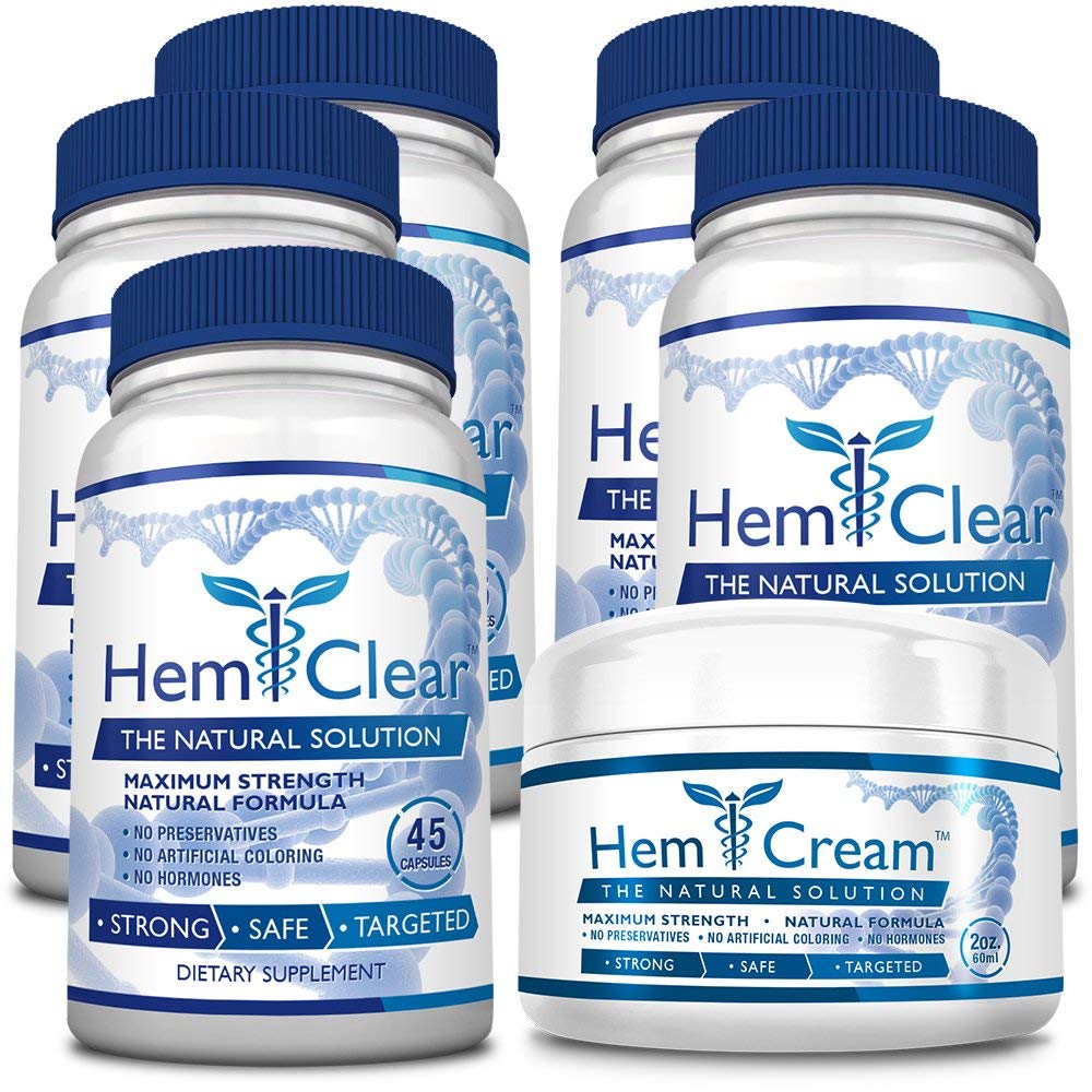 Vegan Hemorrhoid Relief Supplement - 100% Natural Maximum Strength Formula for Hemorrhoids & Vascular Health - 5 Bottles + 1 Cream - Supports Comfort During Sitting, Travel & Daily Activities