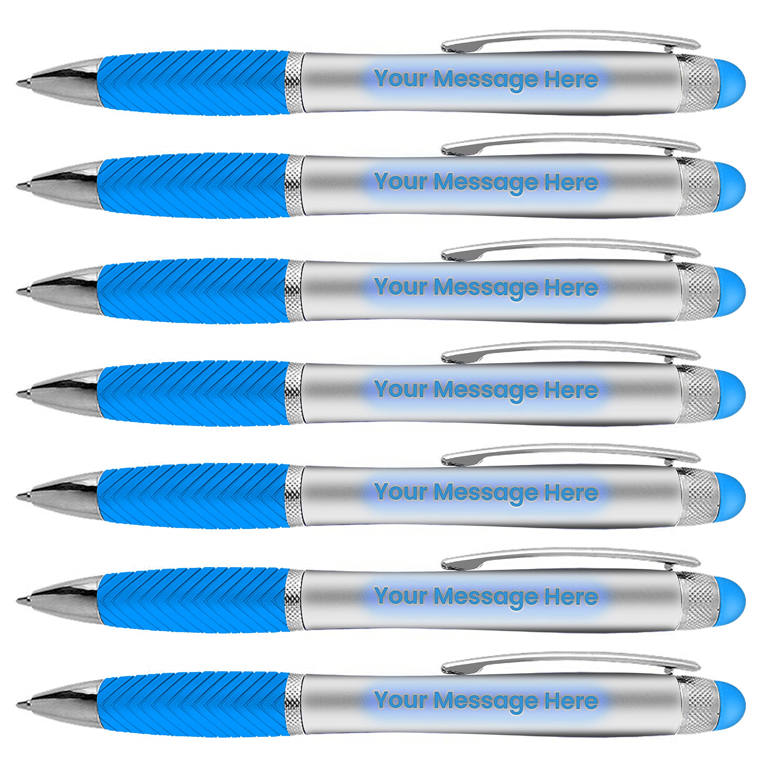 80 Pack Bulk Personalized Pens with Free Laser Engraving - 3-in-1 Ballpoint Pen, Stylus & LED Light - Custom Business Name, Text, Logo or Gift Message - Perfect for Corporate Events, Promotions & Party Favors (Blue)